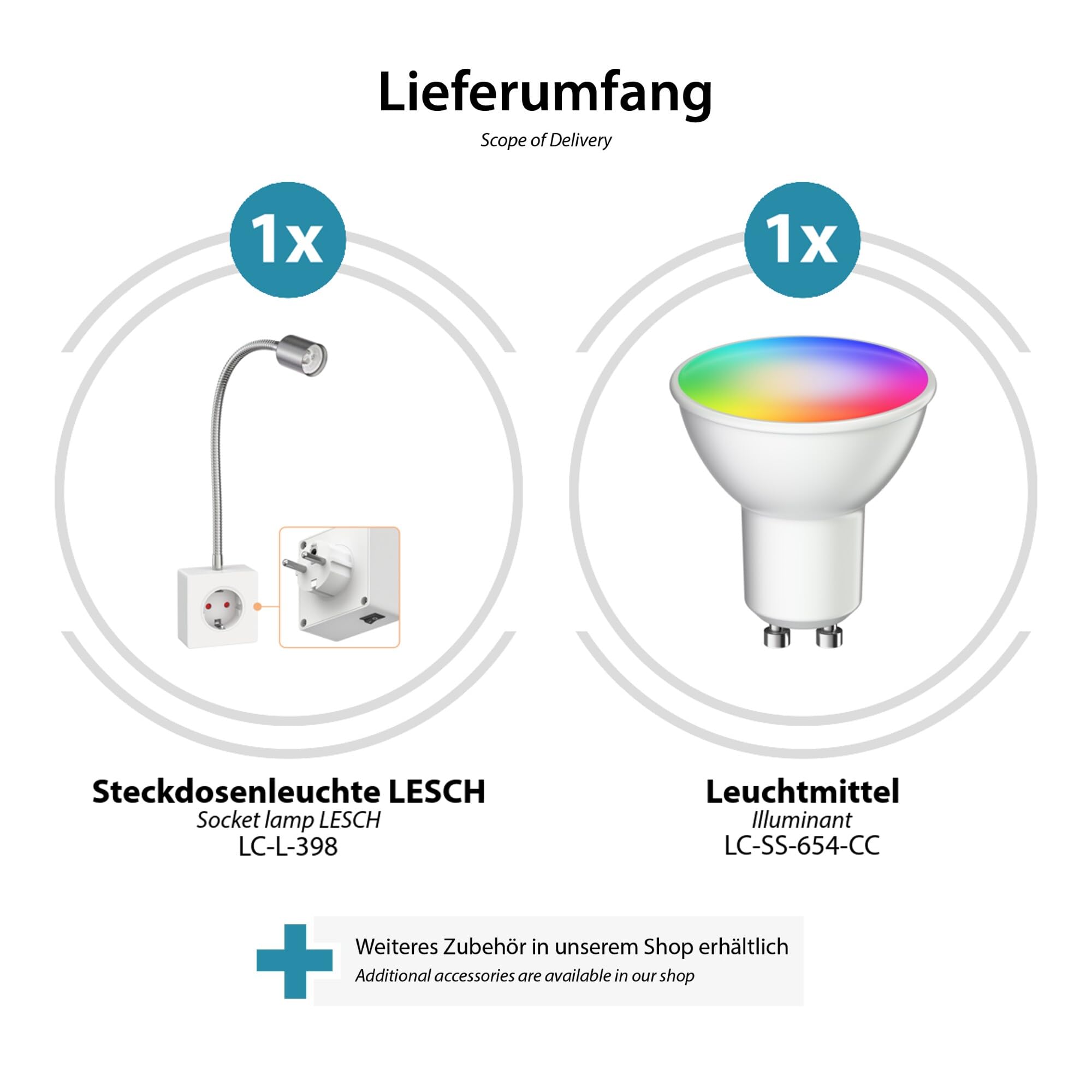ledscom.de Lampada da presa doppia LESCH, cromata/bianca, con lampadina LED GU10 Smart Home da 5,5 W, 473 lm