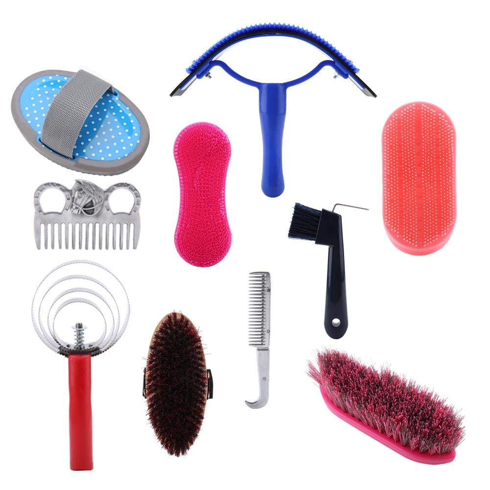 Pssopp 10 Unids Juego de Cepillos de Caballo Juego de Cuidado de Aseo de Caballos Equestrain Brush Curry Comb Juego de Herramientas de Limpieza de Caballos