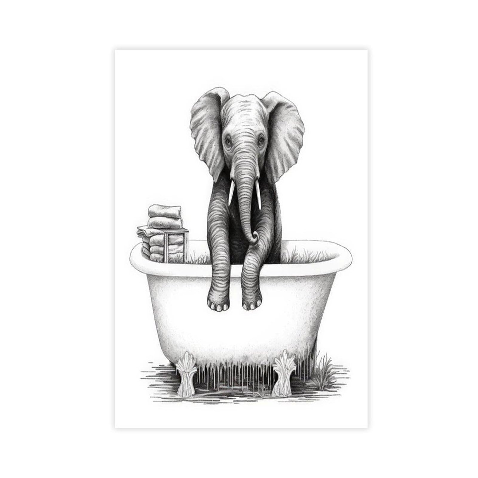 Bareronor Bathroom Elephant Poster Canvas Poster Bedroom Decor Landscape Office Room Decor Gift 24" L X 36" W