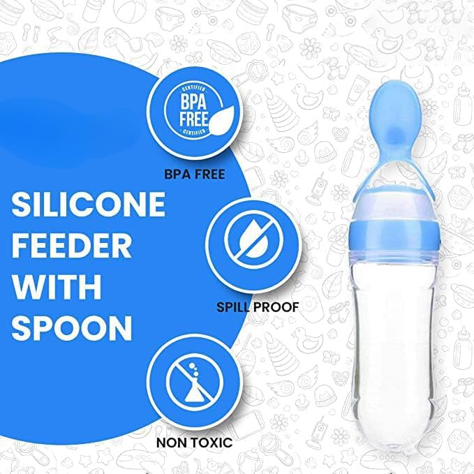 Image of BabyBee Fruit Feeder 1 Pacifier 1 Silicone Baby Food Dispensing Spoon 90ML 1 and 1 Fruit Teether 1 Finger Brush and 1 Baby bib (Pink)
