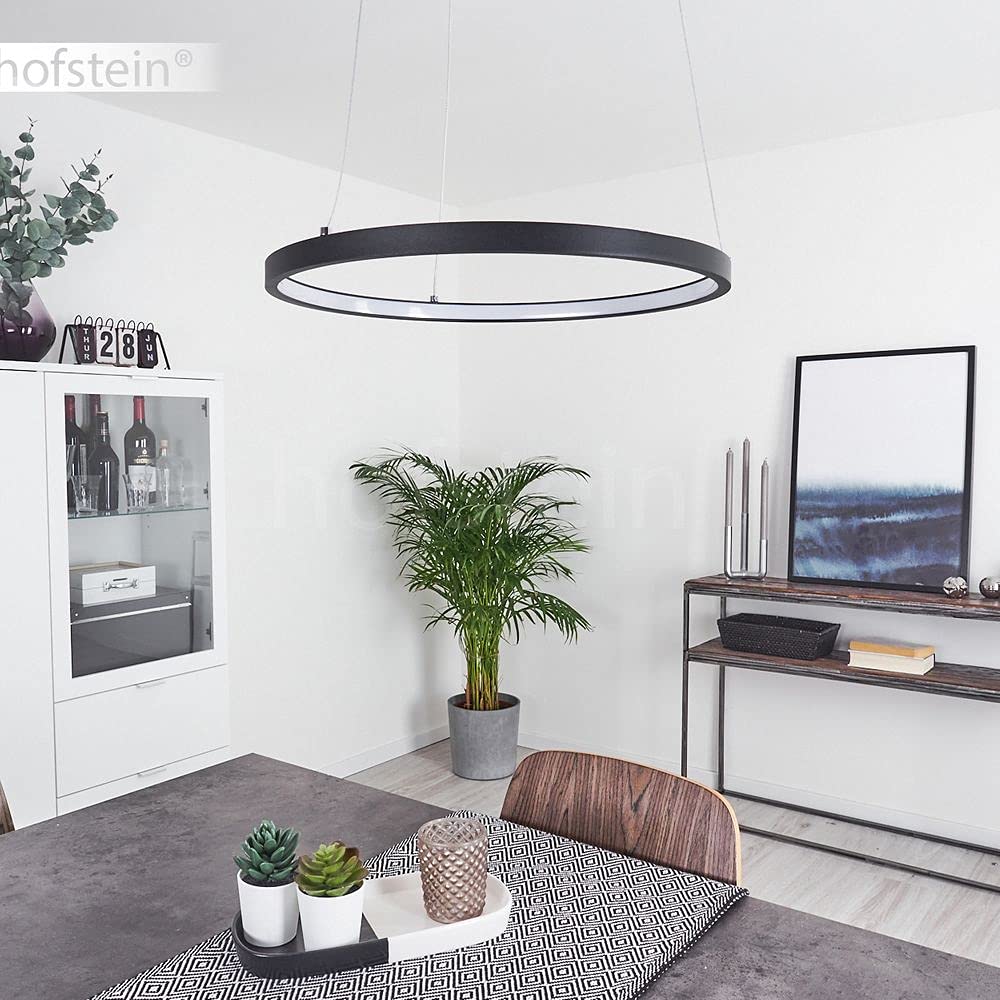 LED Hängeleuchte Calcium, moderne Deckenlampe aus Metall in schwarz und weißem Kunststoff, runde Deckenleuchte, 1 x LED 19 Watt, 800 Lumen, 3000 Kelvin