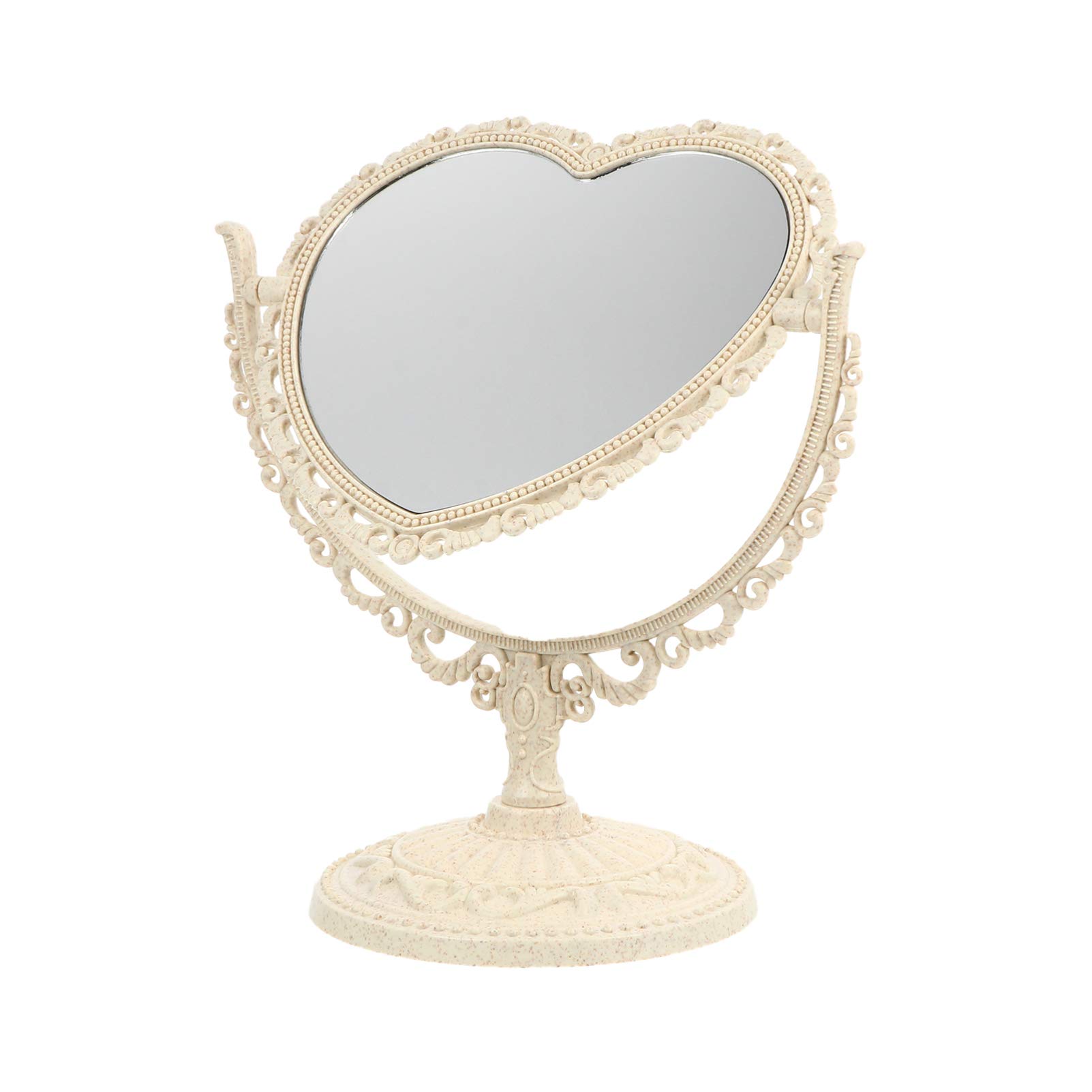 Miroir de coiffeuse vintage beige plastique rotatif pour maquillage quotidien