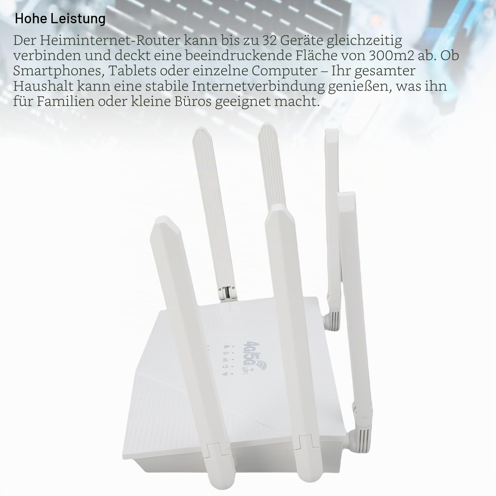 ASHATA 4G 5G LTE-WLAN-Router mit SIM-Kartensteckplatz, 300 Mbit/s WiFi6-Hotspot-Router, USB-Modem Unterstützt Bis zu 32 Geräte mit 6 Antennen für das Heimbüro
