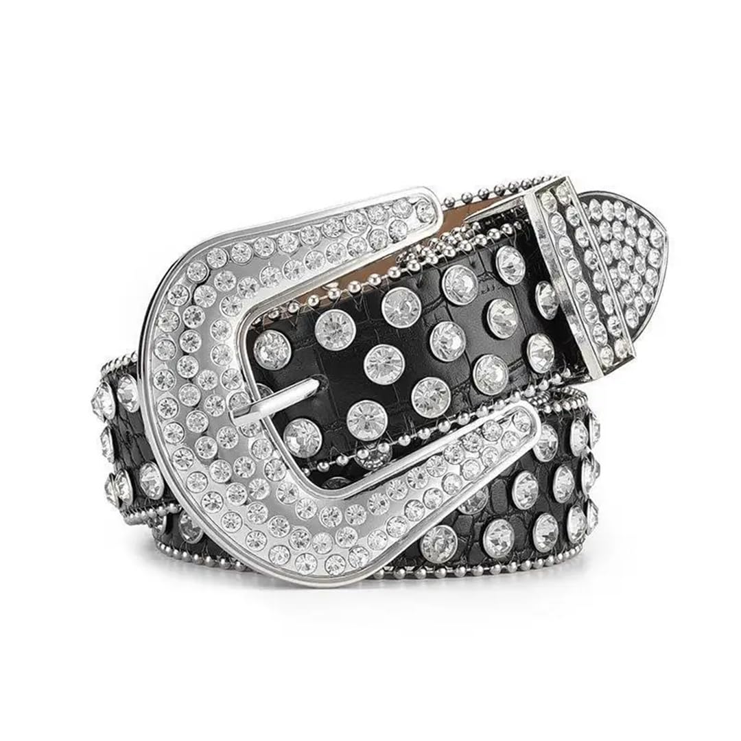 Cinturón de piel suave con diamantes de imitación para mujer, estilo casual, con tachuelas, para fiesta de graduación