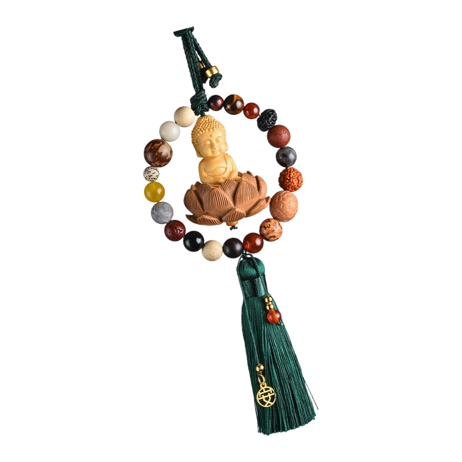 SECRET DESIRE Buddha Statue Car Rearview Mirror Pendant Gift Tassel Car Hanging Decoration green tassel-image-9