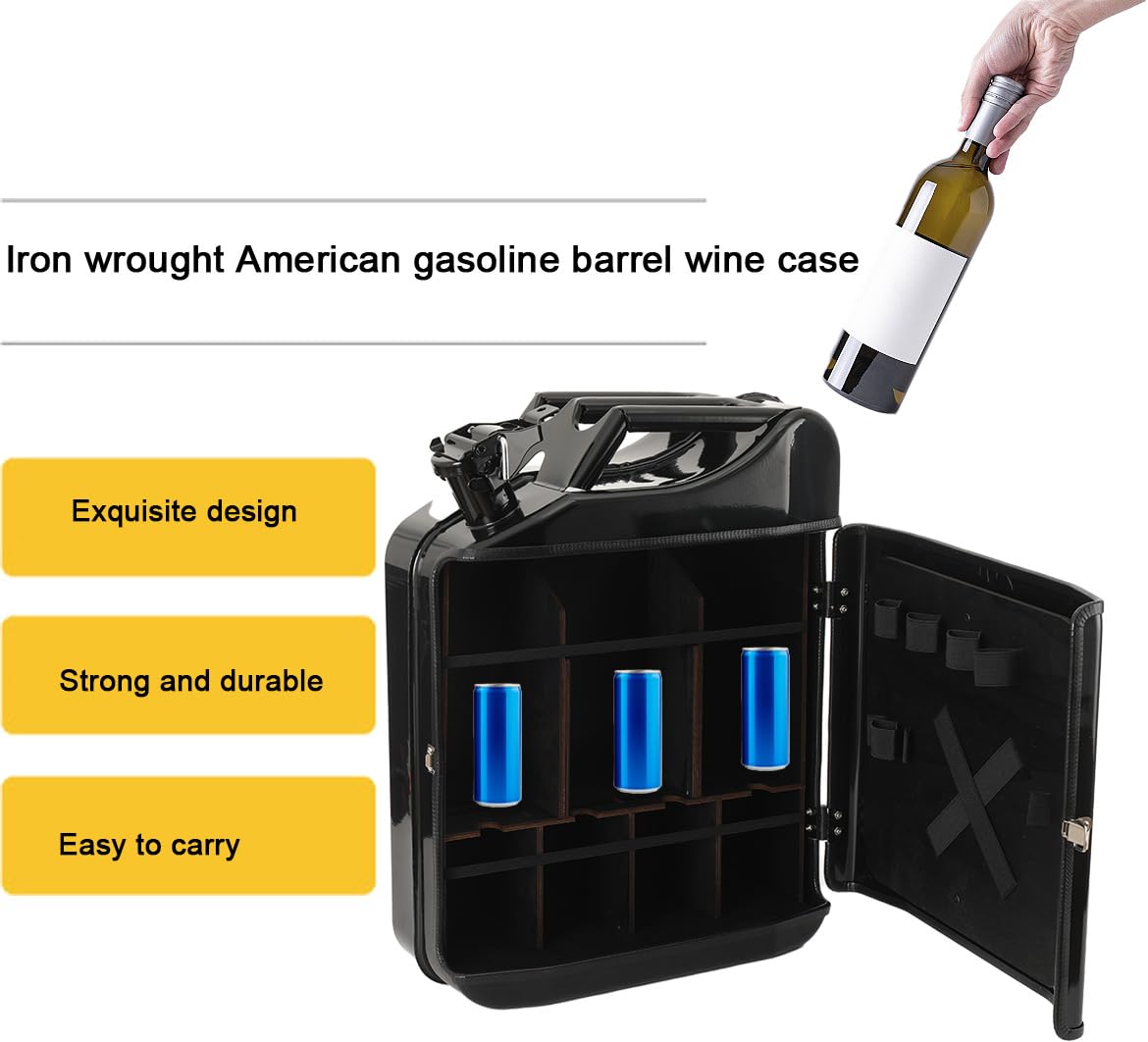 Armario de bar de 20 l, bidón Jerrycan, depósito de gasolina, estante para vino, para whisky, caja de gasolina, con cerradura, minibar, almacenamiento de vino con soporte para botellas, regalo