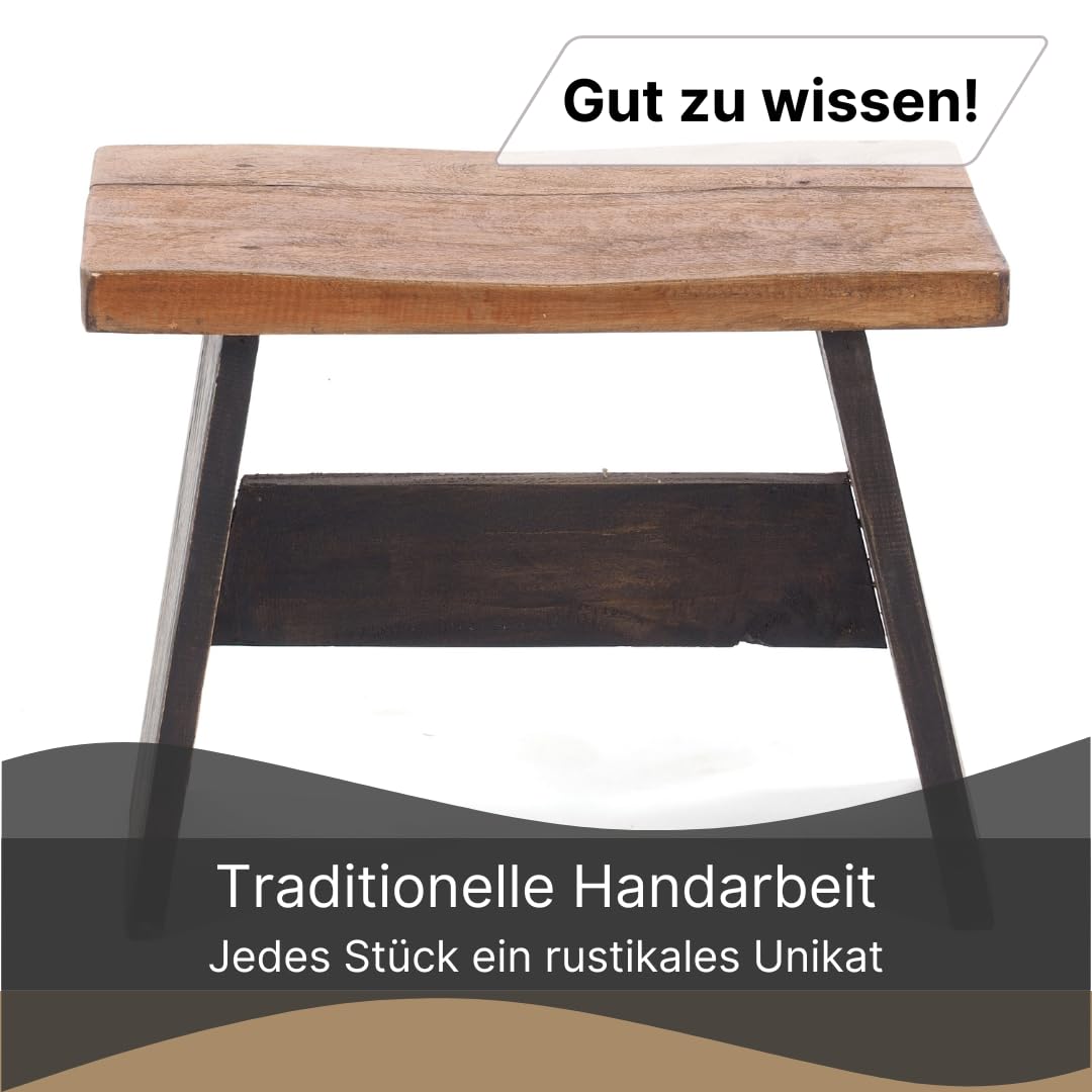 DESIGN DELIGHTS RUSTIKALES SITZBÄNKCHEN SCHEMEL 40" | Mahagoni, massiv, 40x31x25 cm (BxHxT) | Fußhocker, Dekohocker aus Holz | Farbe: 04 schwarz-Natur