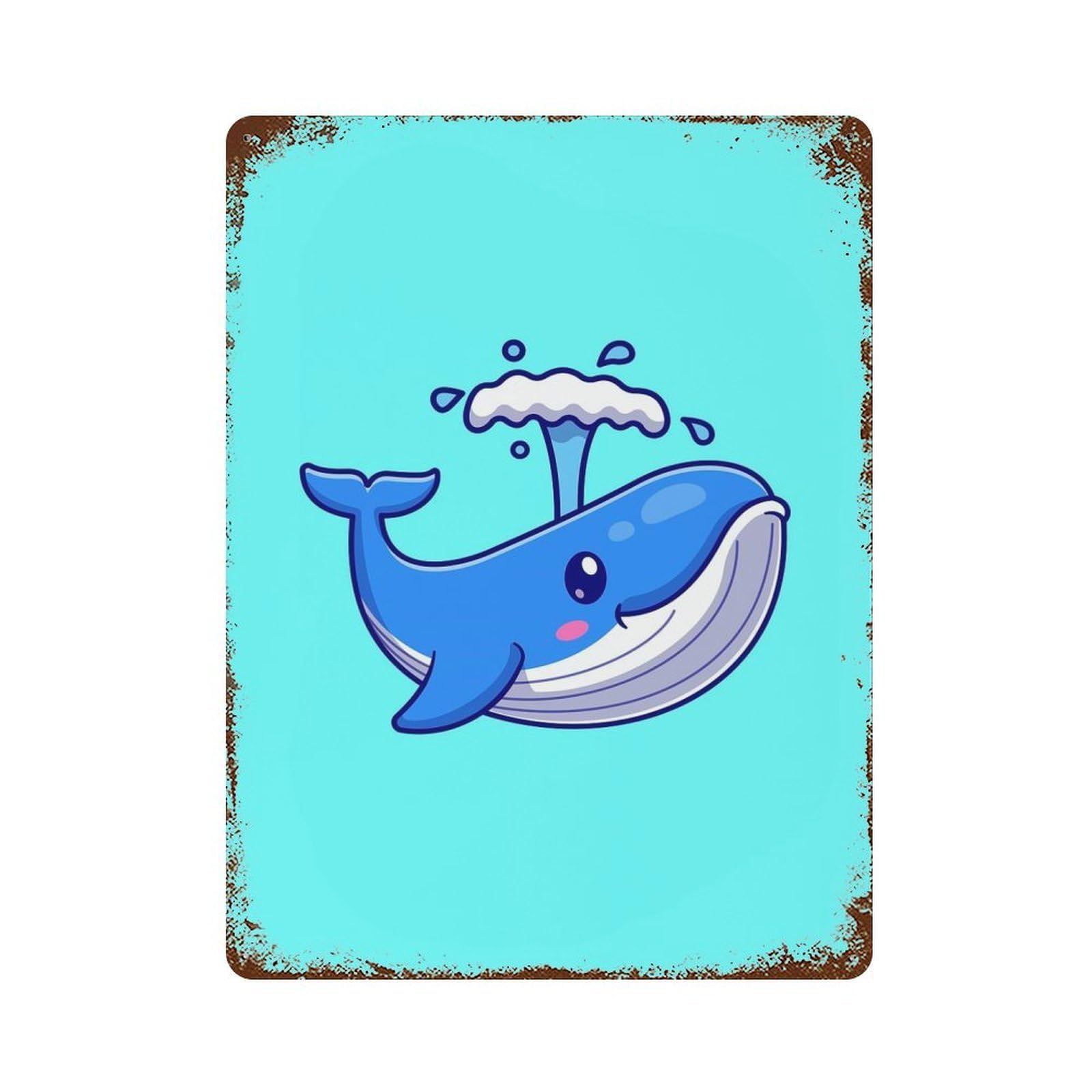 Vintage Rust Metal Sign Cute Whale Cartoon 15.7"x11.8", Novelty Wall Decor for Garage, Bar And Workshop Decor