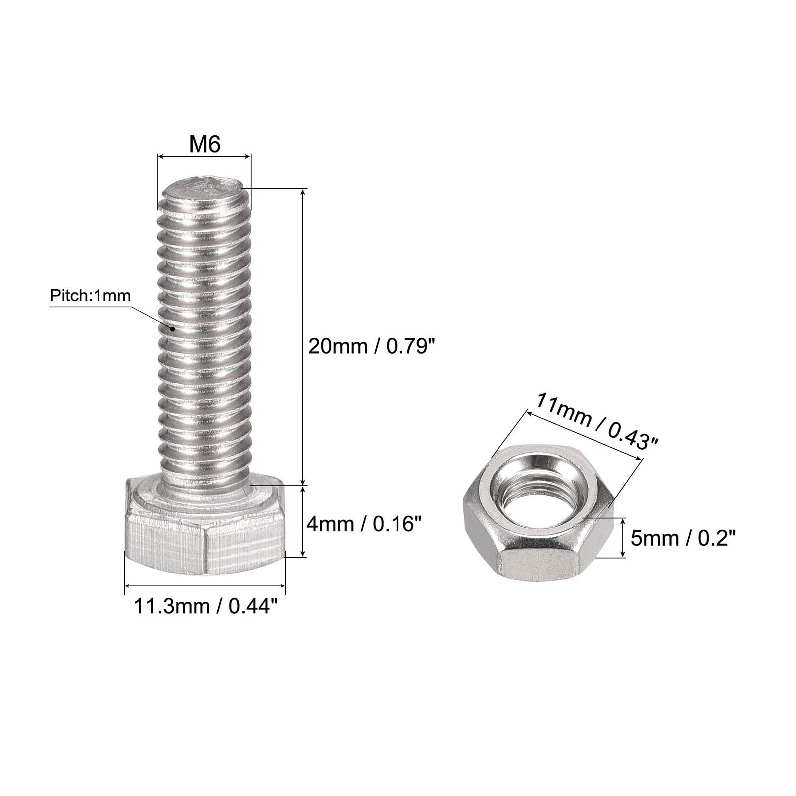 TOP-VIGOR 10Pcs M6 x 20mm Hex Head Screws Bolts, Nuts, Flat & Lock Washers Kits - Image 2