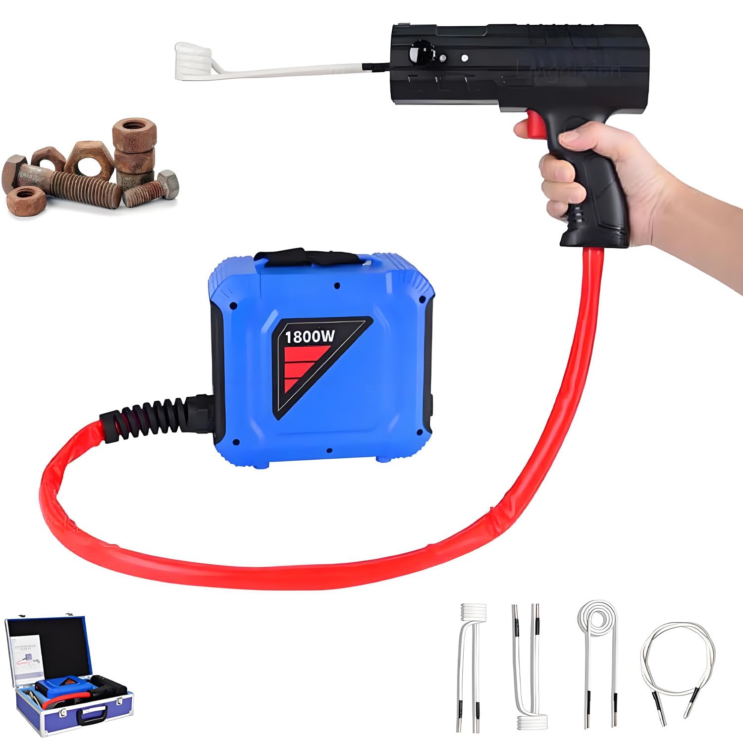 GLBMXDD Magnetic Induction Heater Kit, 1800W Induction Heating Bolt Removal,for Rusty Screw Removal with 4 Coils,Flameless Induction Heater Bolt Remover