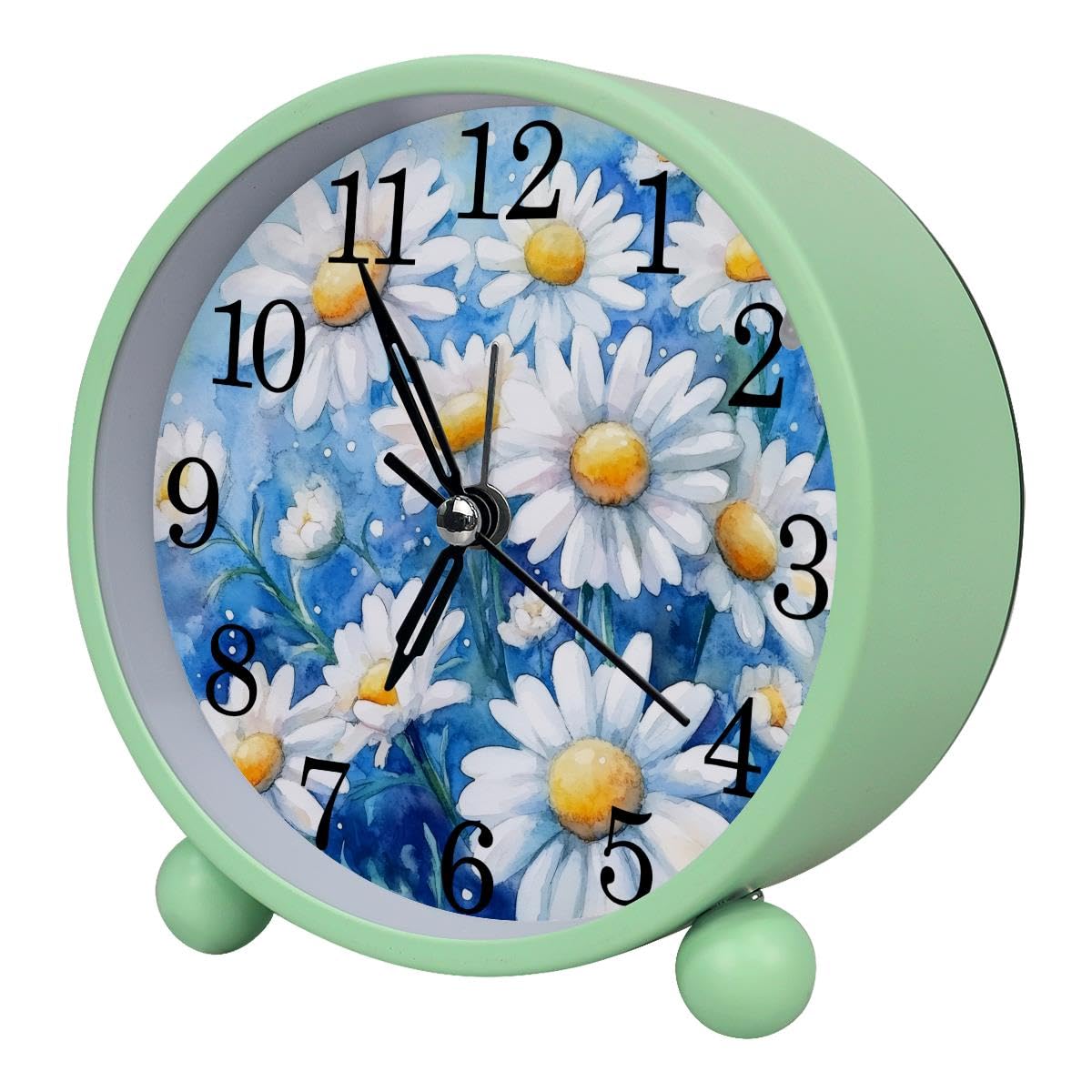 Alarm Clock Watercolor Daisies, Silent Non-Ticking with Night Light