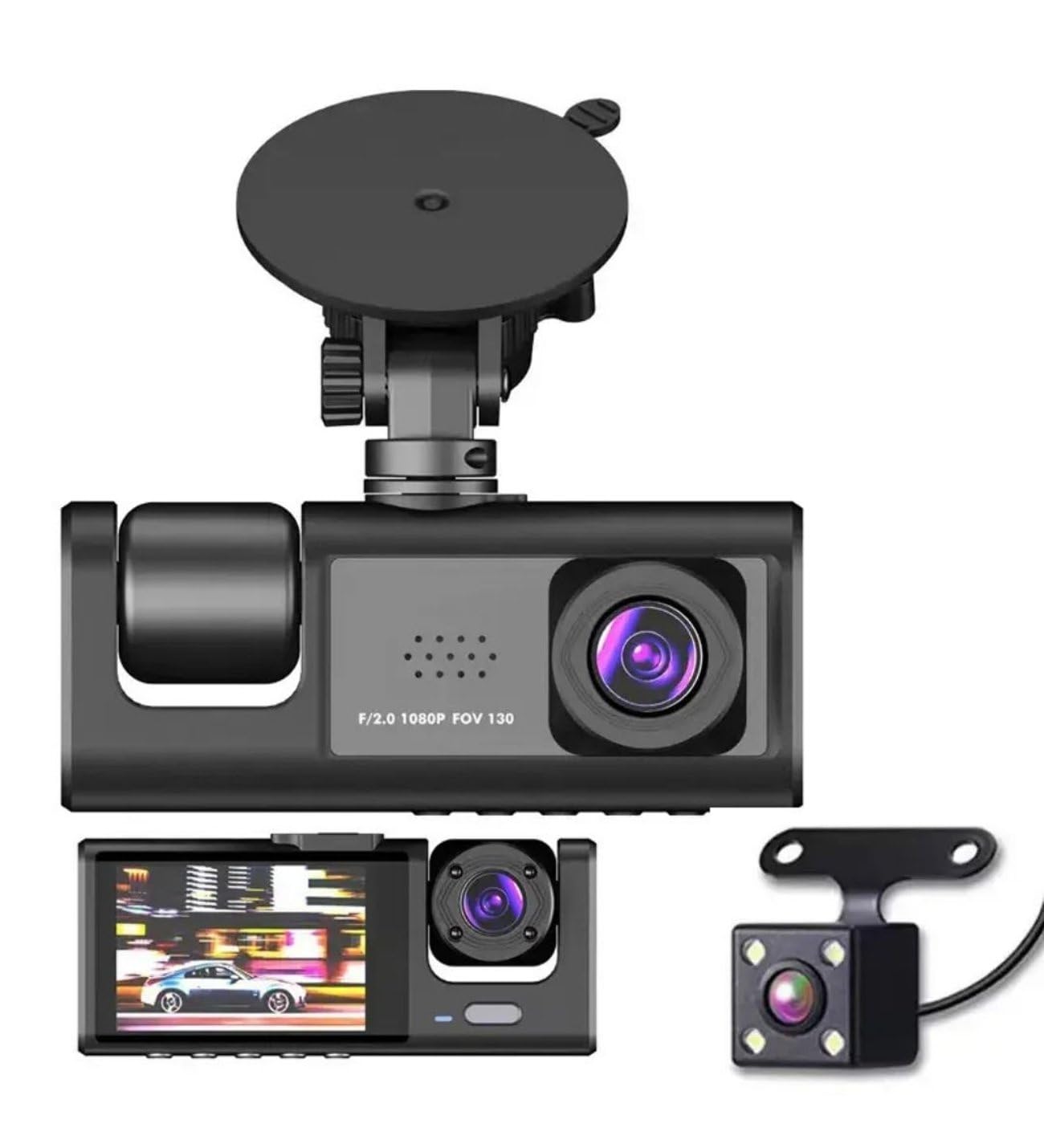 H309 Full Hd 1080P Üç Kameralı Araç Içi Kamera Araba Güvenlik Kamerası Gece Görüşü Ön Geri iç Kayıt IR LED
