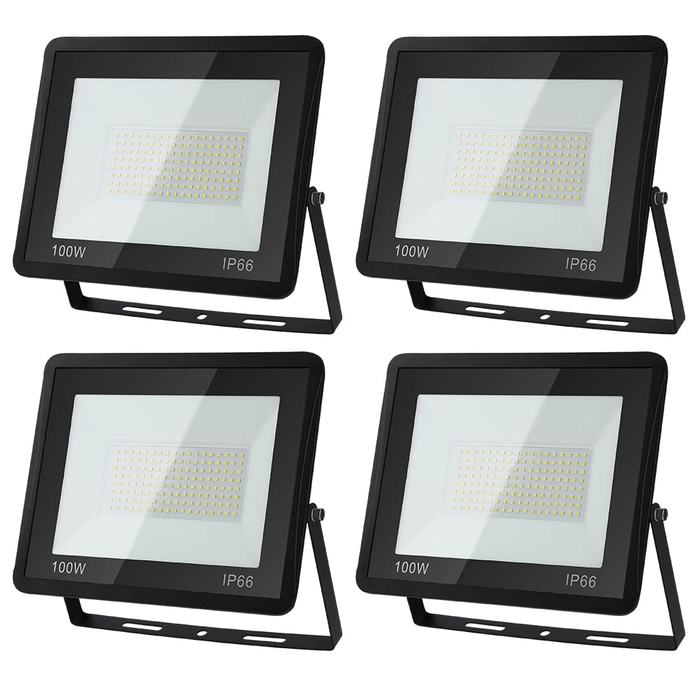 Daromigo Projecteur LED Extérieur 100W - 4 Pièces, 8500lm, 3000K Blanc Chaud, IP65 Étanche - Pour Cour, Garage, Couloir