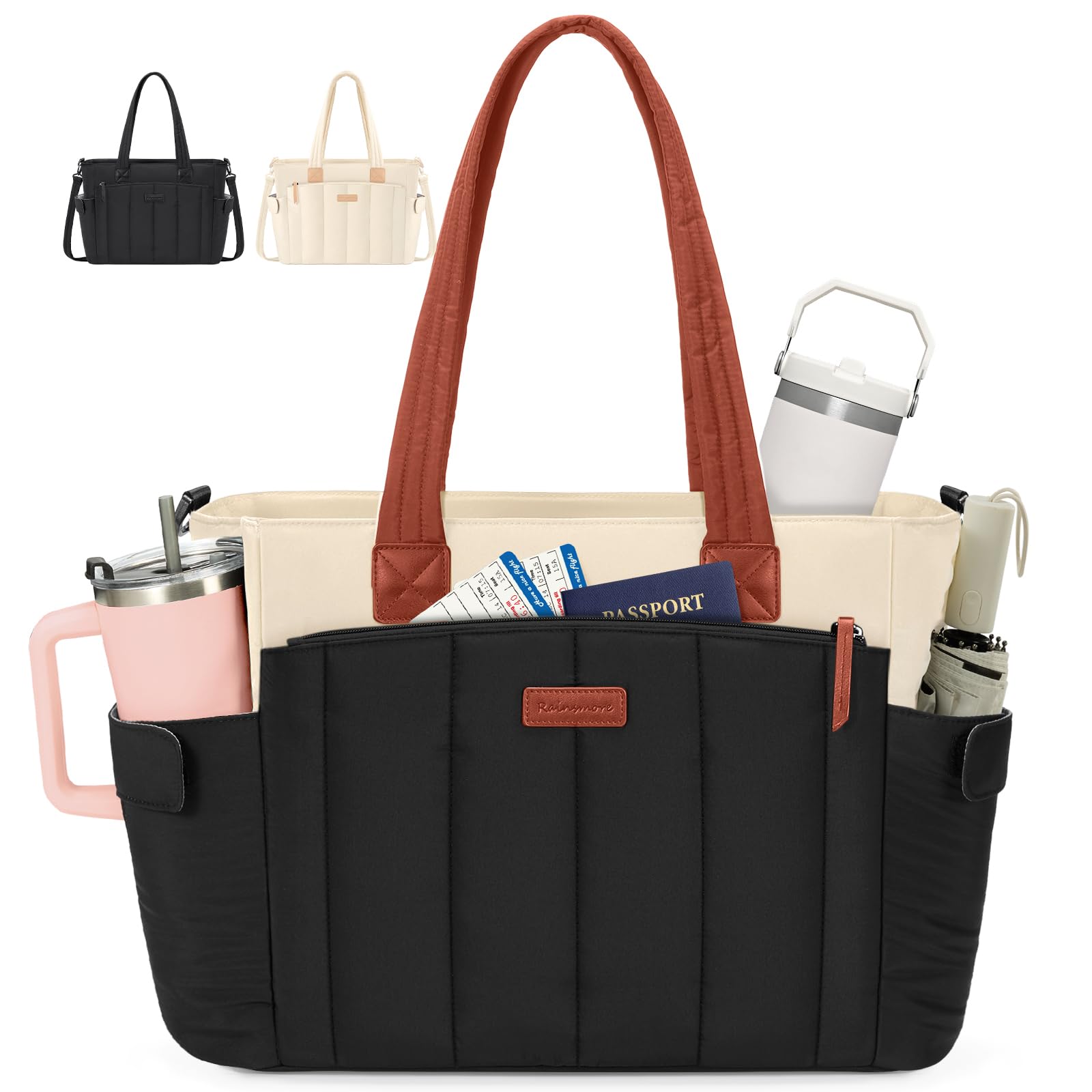 RAINSMORE Laptop Tote Bag for Women Large Puffer Quilted Work Bag