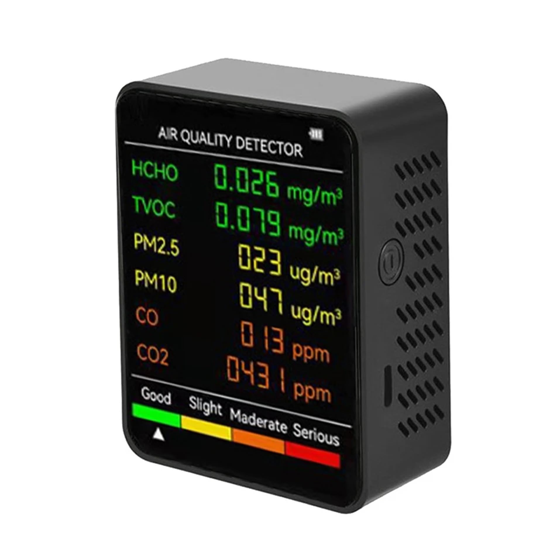 Air Quality Monitor, 6 in 1 CO2 Air Quality Detector CO2 Formaldehyde Monitor Home Office Air Quality Tester(Nero)