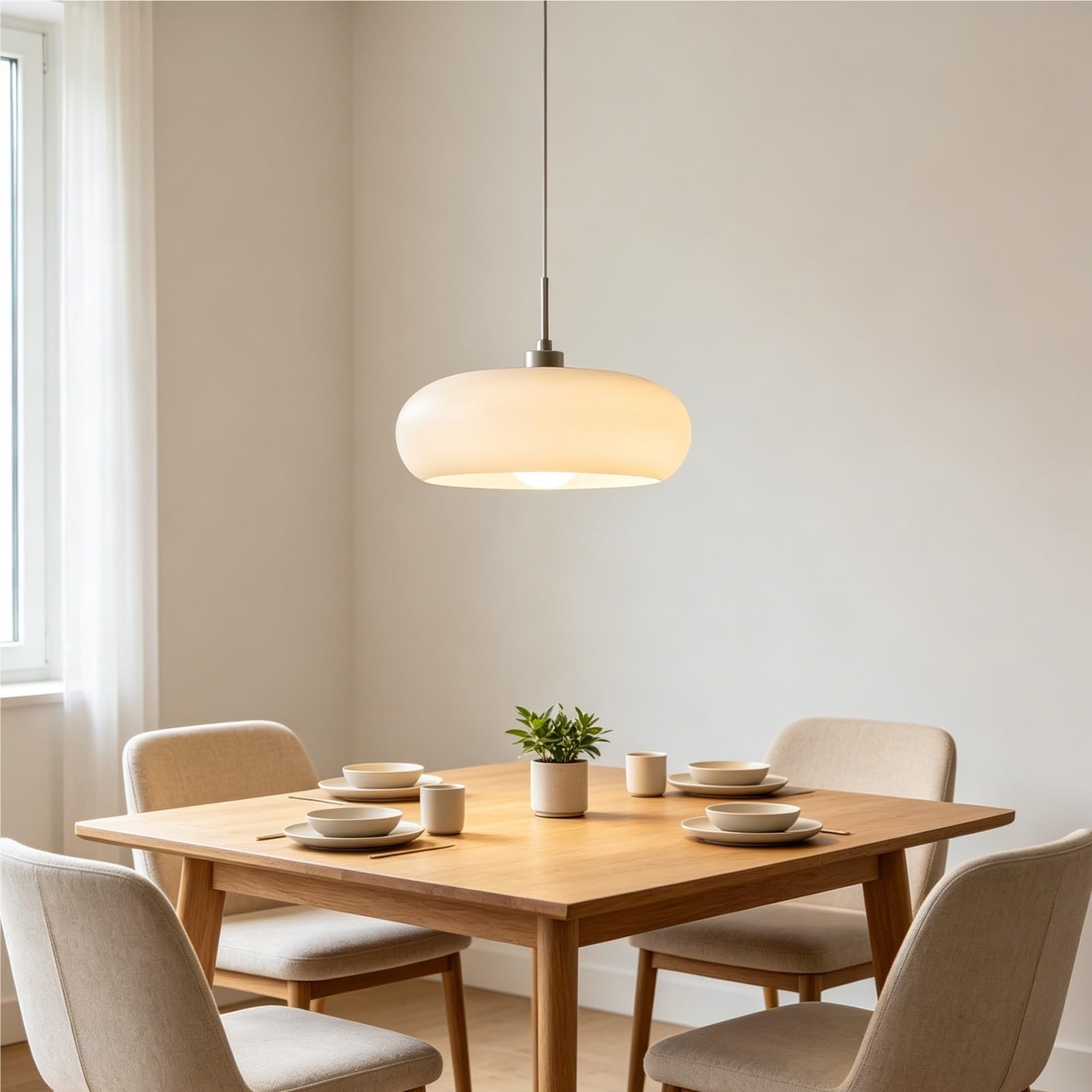 Moderne schmiedeeiserne Pendelleuchte mit Glasschirm, Hängelampe, höhenverstellbar, dreifarbige Aufhängung, milchig-weiß-orangefarbener Schirm, variable Kabellänge for Flur-Esszimmer(White)