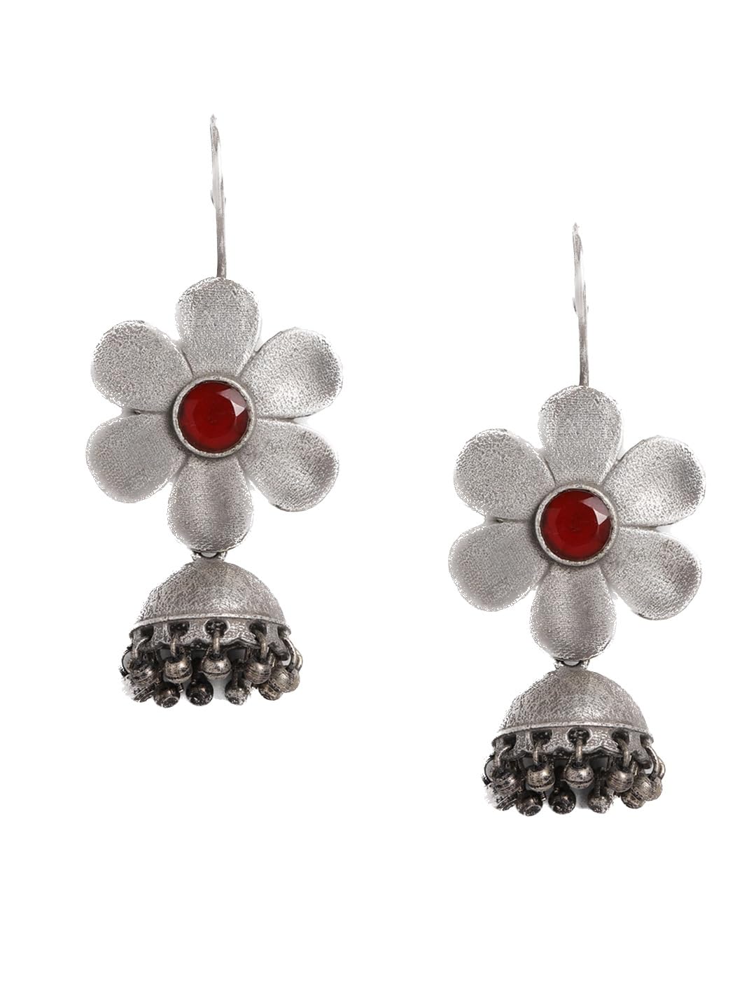 El Regalo Womens Red & Oxidised Silver-Toned Floral Shaped Stone Studded Jhumkas (B0CDLRKB2V) Amazon Price History, Amazon Price Tracker
