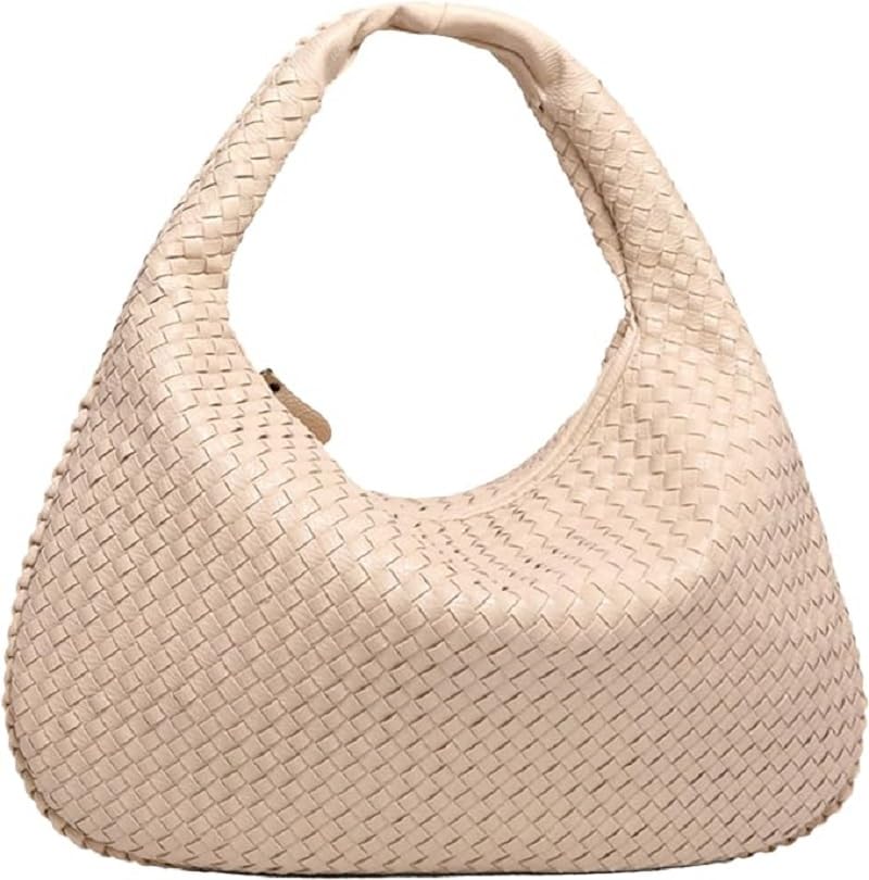 GenericWoven Leather Hobo Bag for Women, Top-handle Shoulder Tote Bag Large Capacity Woven Handbag Underarm Bag Shopper Travel Bags