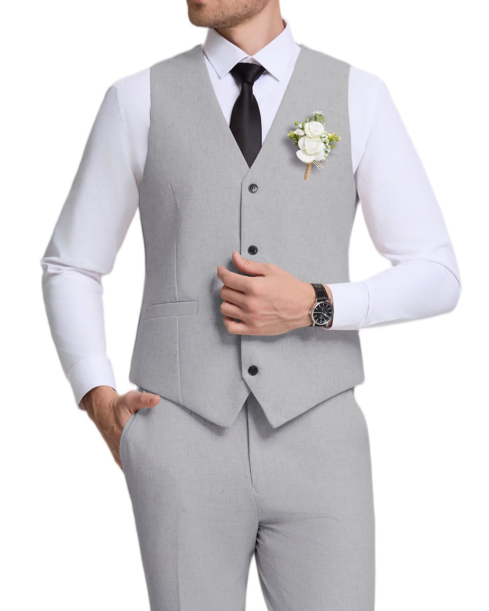 Yewsea Men's Suits Mens Vest and Pants Set Slim Fit 2 Piece Suit Graduation Outfit Beach Wedding Dress Tuxedo Suits with Tie