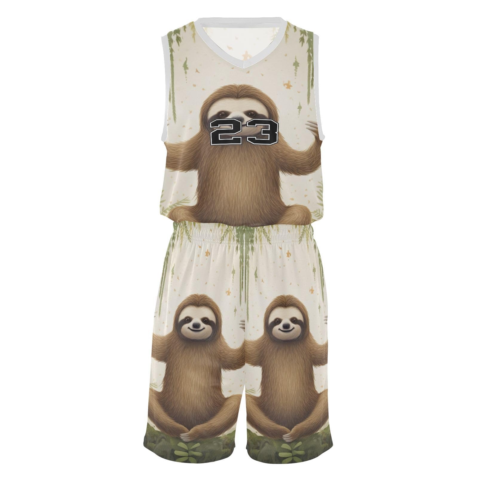 FLildon Forest Sloth Boys Basketball Jersey Set Tank Top Shorts Tracksuit Sport Training Suit for Kids
