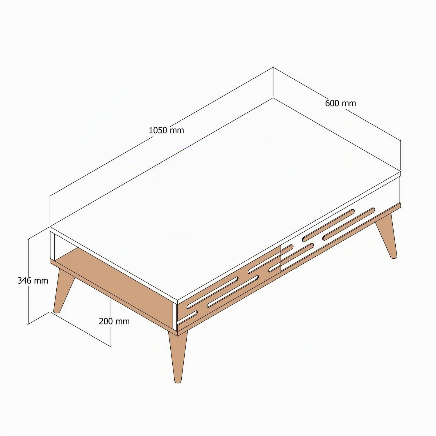 Dmora - Tavolino da Salotto Saiph, Tavolo Basso da caffè, Portariviste per Divano, Ripiano da Soggiorno, 105x35h60 cm, Noce e Bianco