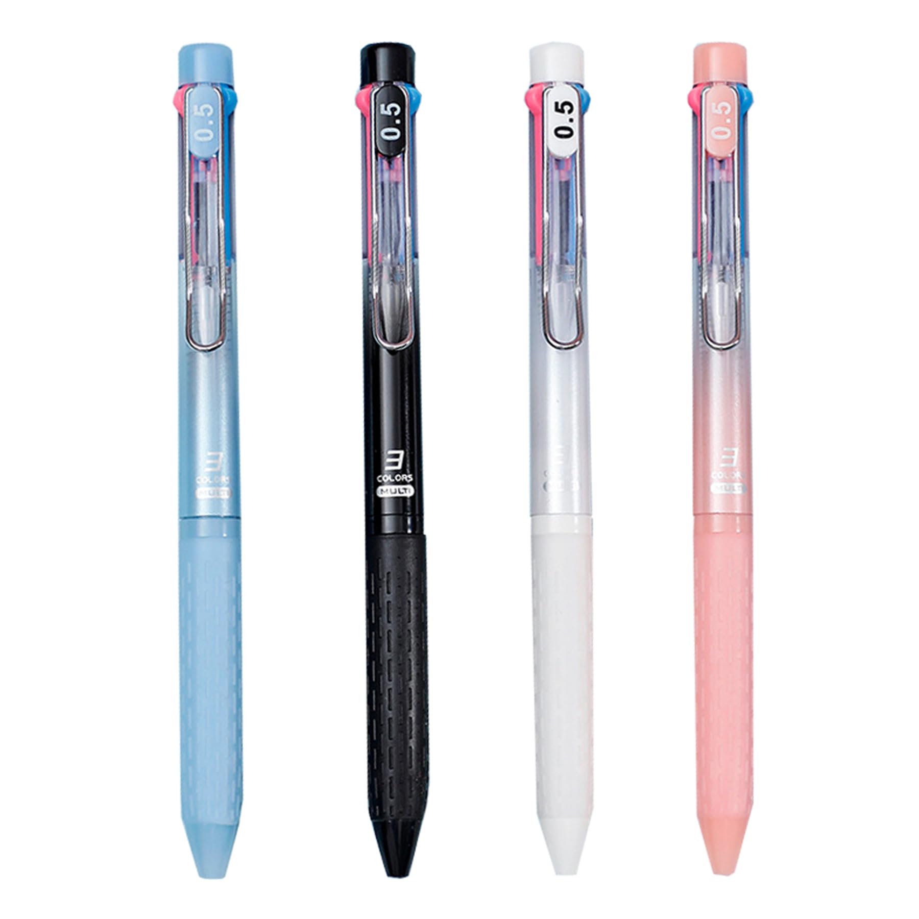 PapaBear The Three-Color all-in-one Gel Pen, 0.5mm, Red, Blue, and Black Ink, Ballpoint Pen 4-Pack