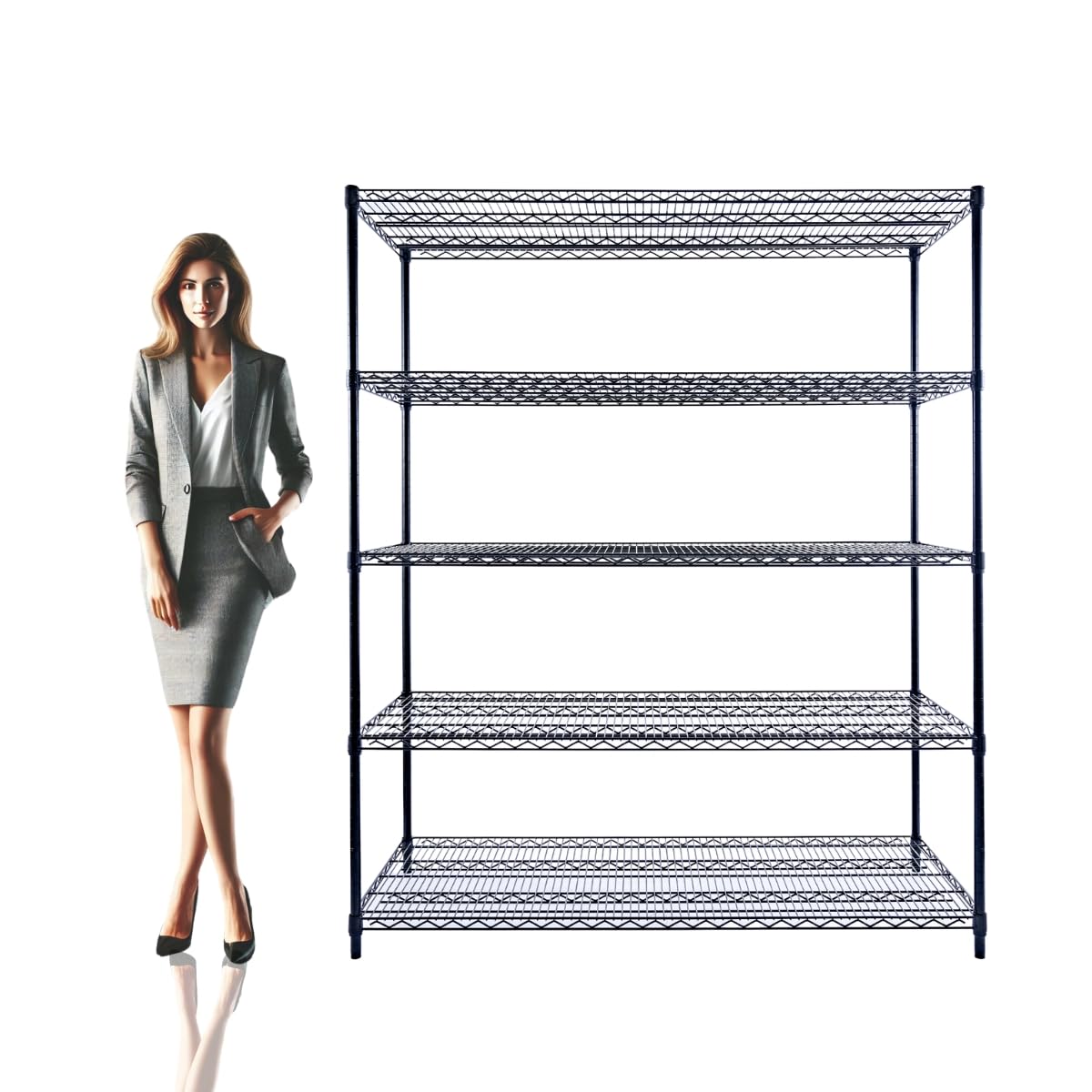 60"x24"x72" Black 5-Tier Premium Metal Wire Shelving NSF 4000 LBS MAX Capacity Heavy Duty Steel Storage Rack for Warehouse, Garage, Hospital, Commercial Space & School w/Premium Wheels
