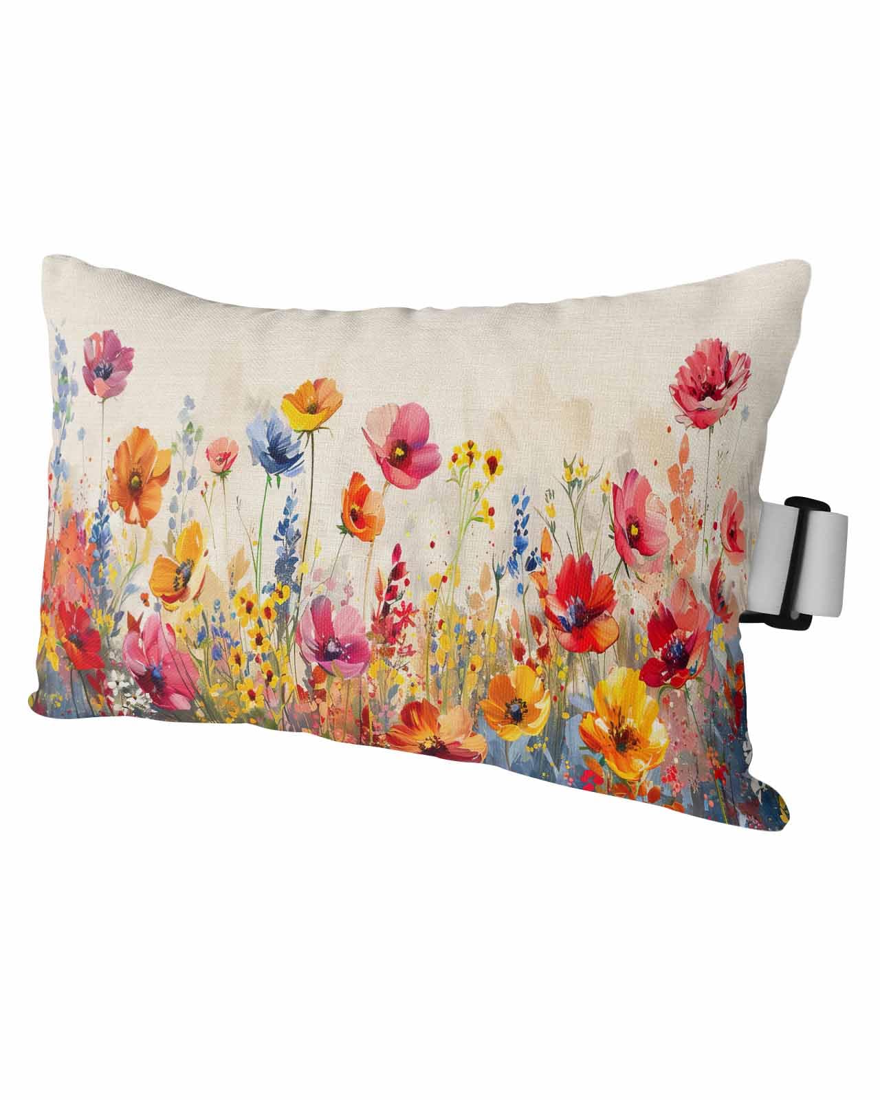 Outdoor Pillows Covers with Inserts Red Pink and Yellow Poppy Oil Painting Floral Retro Linen Waterproof Pillow with Adjustable Strap Throw Pillows for Patio Furniture Lounge Chair, 11x16 Inch, 1PCS