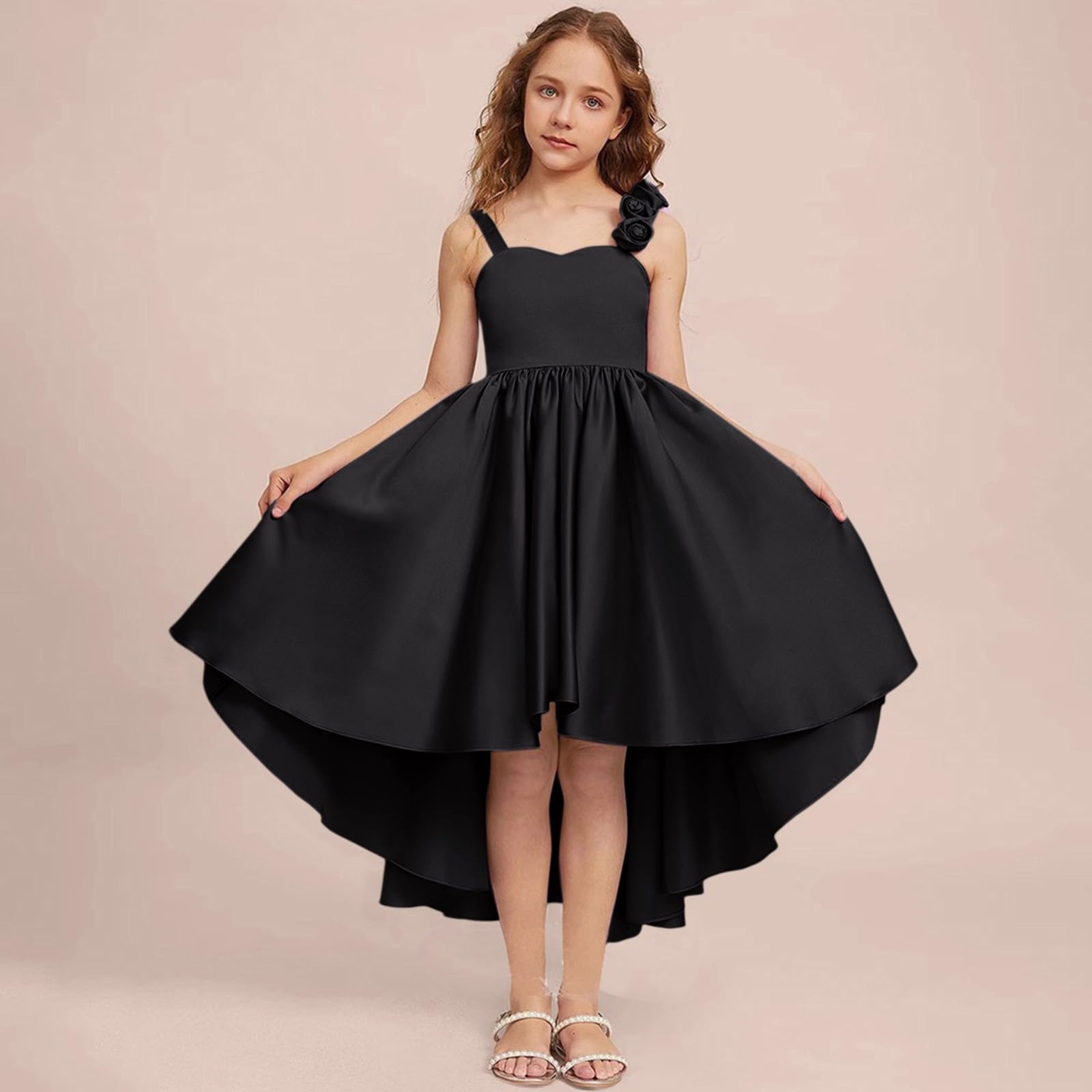 Vestito da festa per ragazze Principessa Compleanno Senza Maniche A Line Alto Basso Abito Fiore Ragazza Abiti da Damigella D'Onore Formale