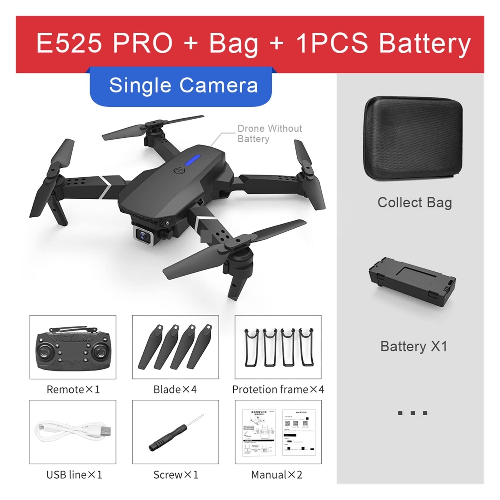Dron Dron z unikaniem przeszkód RC Quadcopter 4K 1080P WiFi Height Hold RC Toys Składany mini dron FPV Kamera Drony (Kolor: DualCam 4k 4B Rozmiar torby: 1) (DualCam 4k 1B Torba 1)