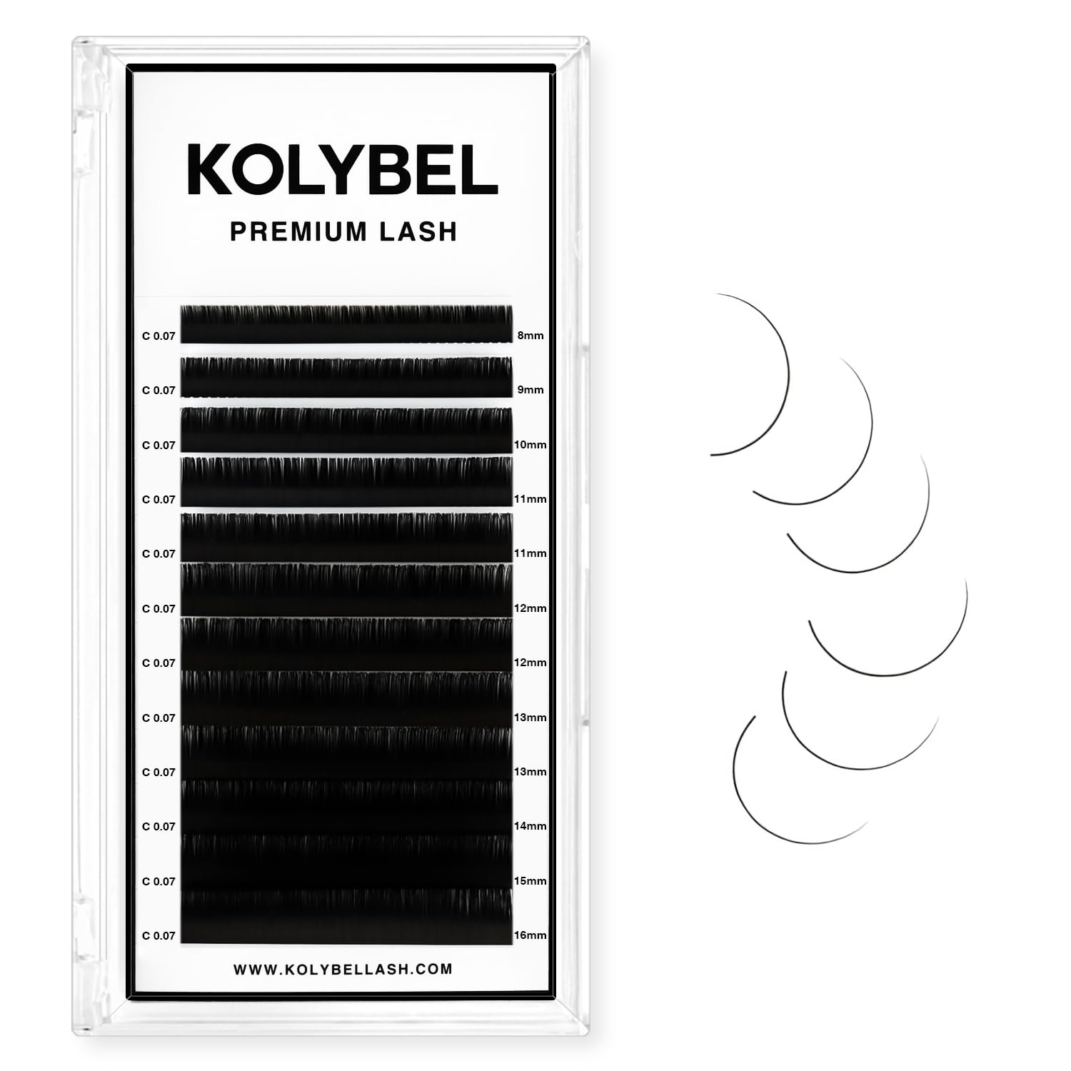 KOLYBEL Classic Lash Extensions 0.07 C CC D DD J B L Curl 11mm Lash Trays Premium Silk Eyelash Extensions Matte Dark Lash Extension for Professional
