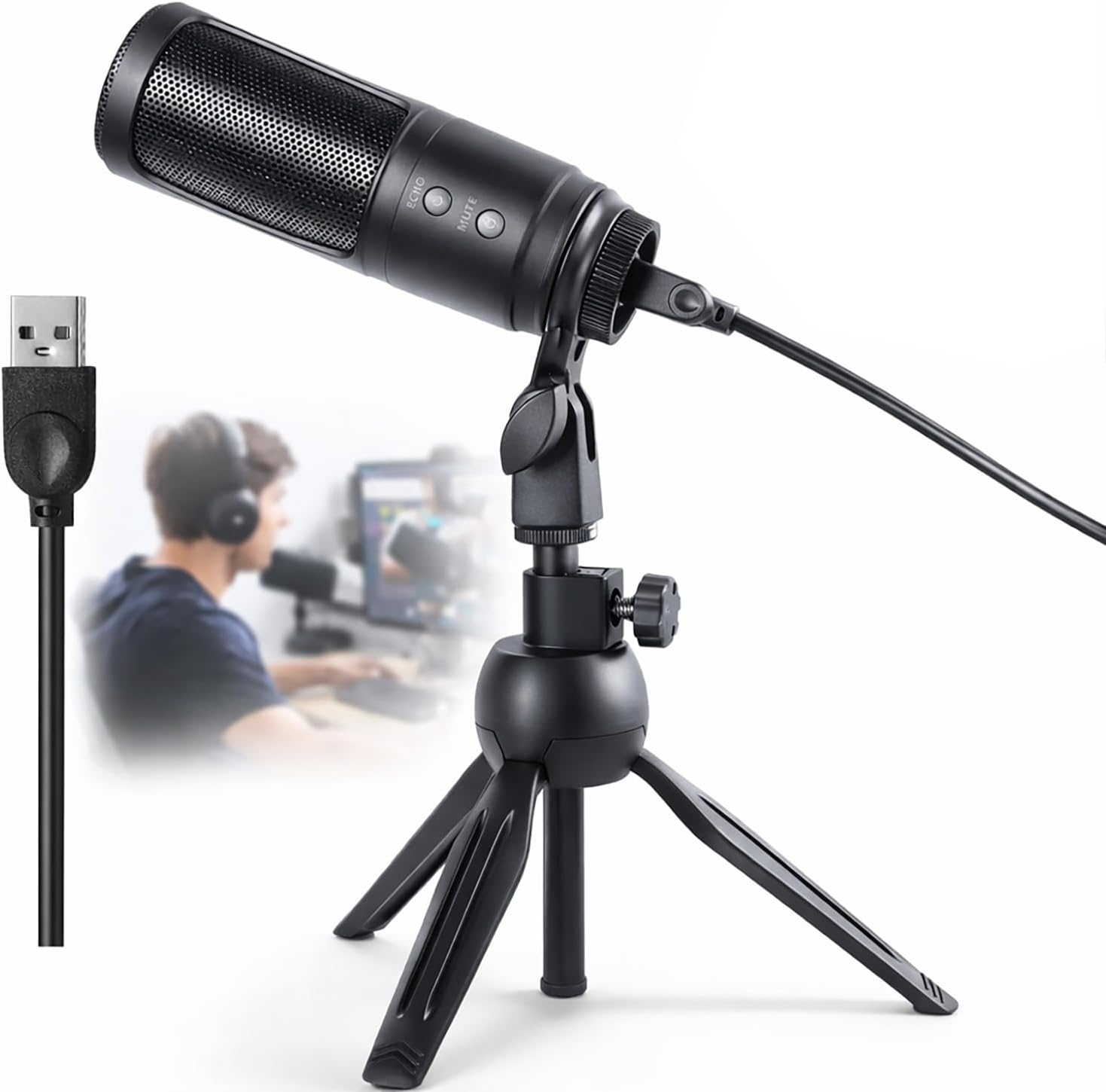 USB Microphone for PC, Cardioid Condenser Mic with 20Hz-20KHz Frequency Response, Plug & Play USB 2.0 Interface, Compatible with Windows/Mac, Ideal for Podcasting, Recording Studio & Karaoke