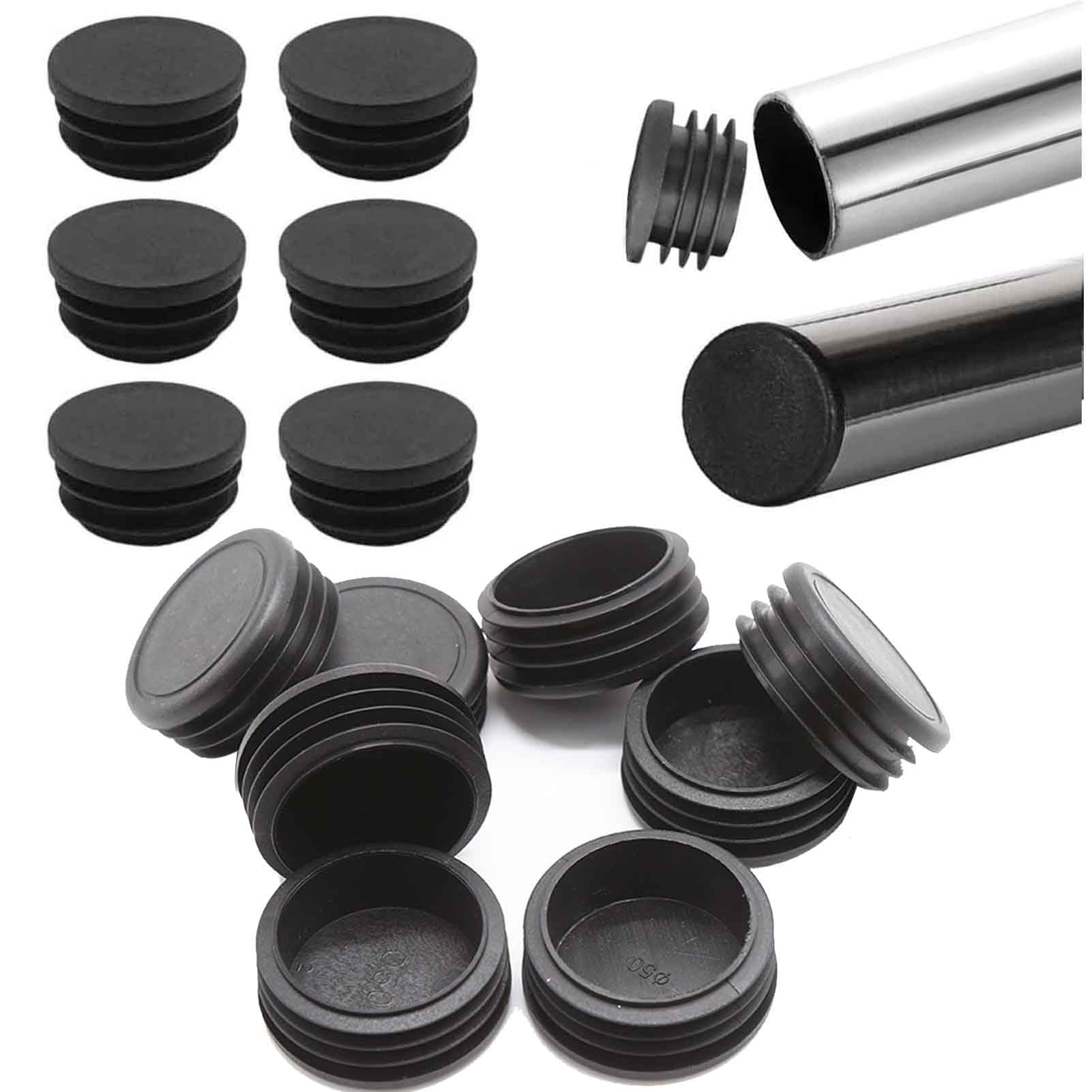 Tappi Terminali Rotondi 50 Mm - 4 Pezzi Nero Per Tubi - Protezione Estremità - Foto 6