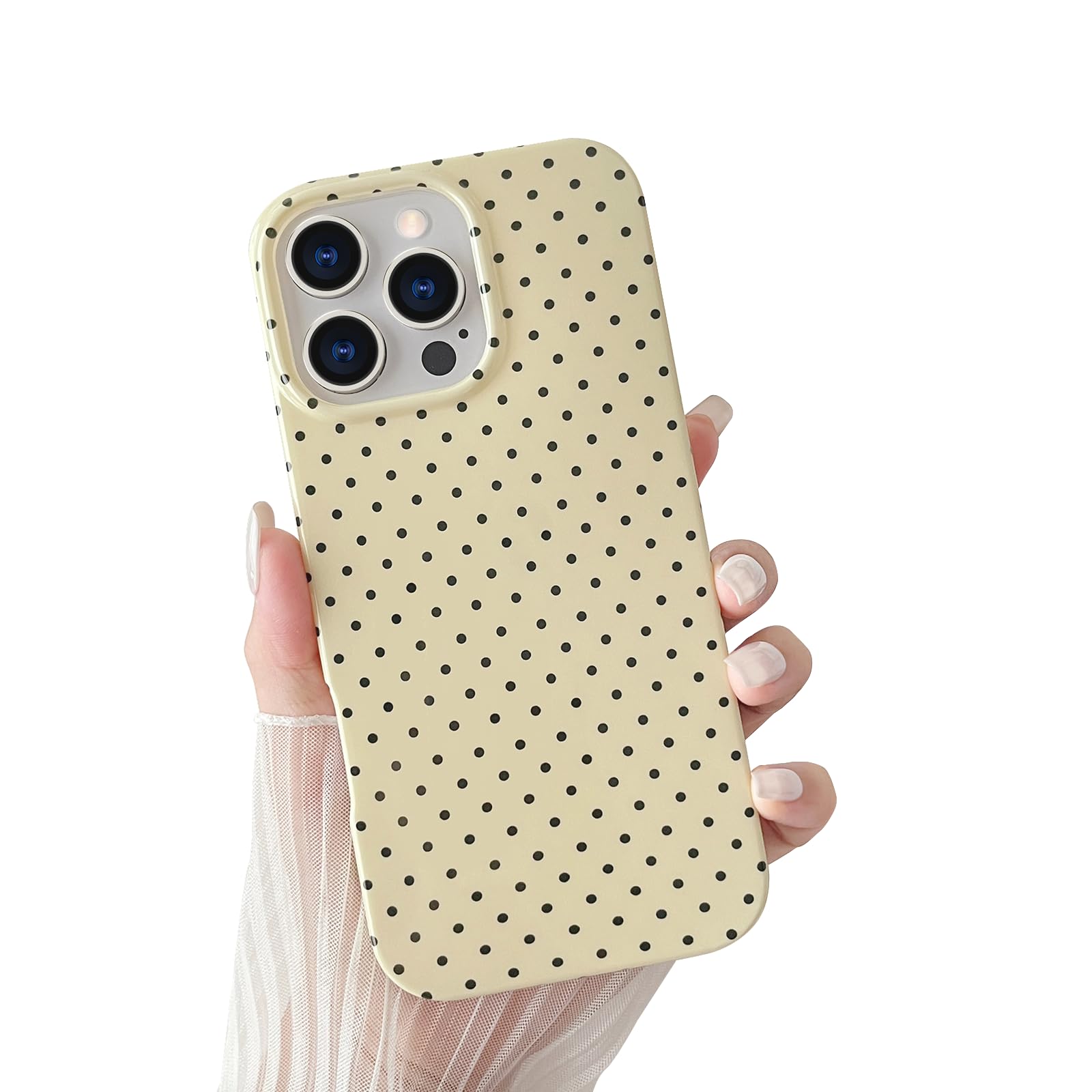 Yeddabox for iPhone 14 Pro Case Cute Polka Dot Phone Case Soft TPU Slim Shockproof Phone Cover for Women Girls, Yellow