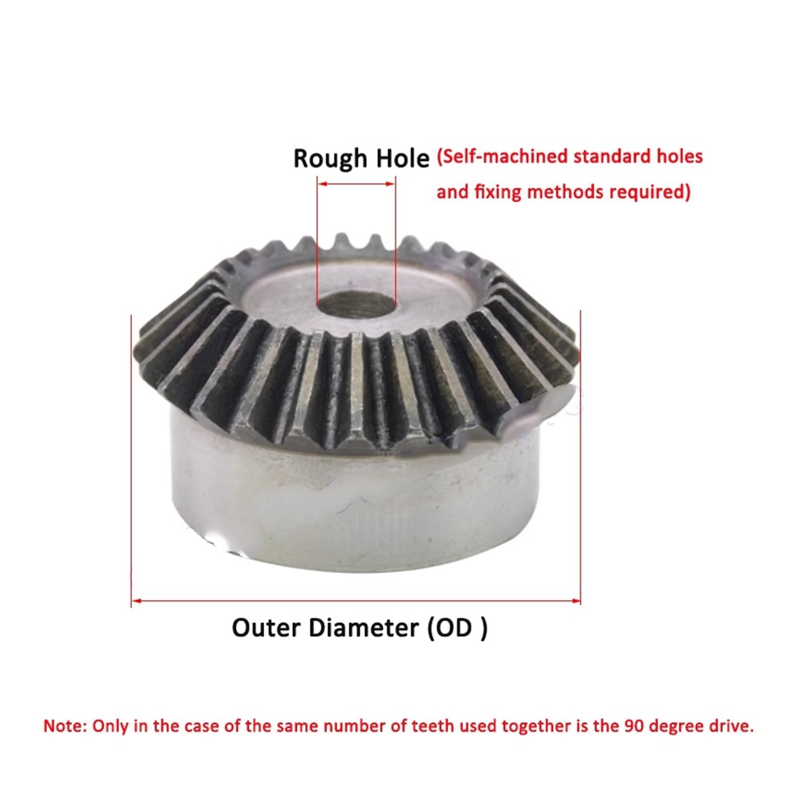 Bevel Gear Pinion Hardware Mechanical 1pcs 1:1 Bevel Gear 2M 15/16/17/18/19/20/21/22/23/24/25 Teeth 2 Modulus Drive Gear Steel Rough Hole(16 Teeth (OD 34.5mm))