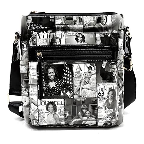 AMY&JOEY Glossy magazine cover collage large crossbody bag purse Michelle Obama bags (GREY/BLACK) Cover