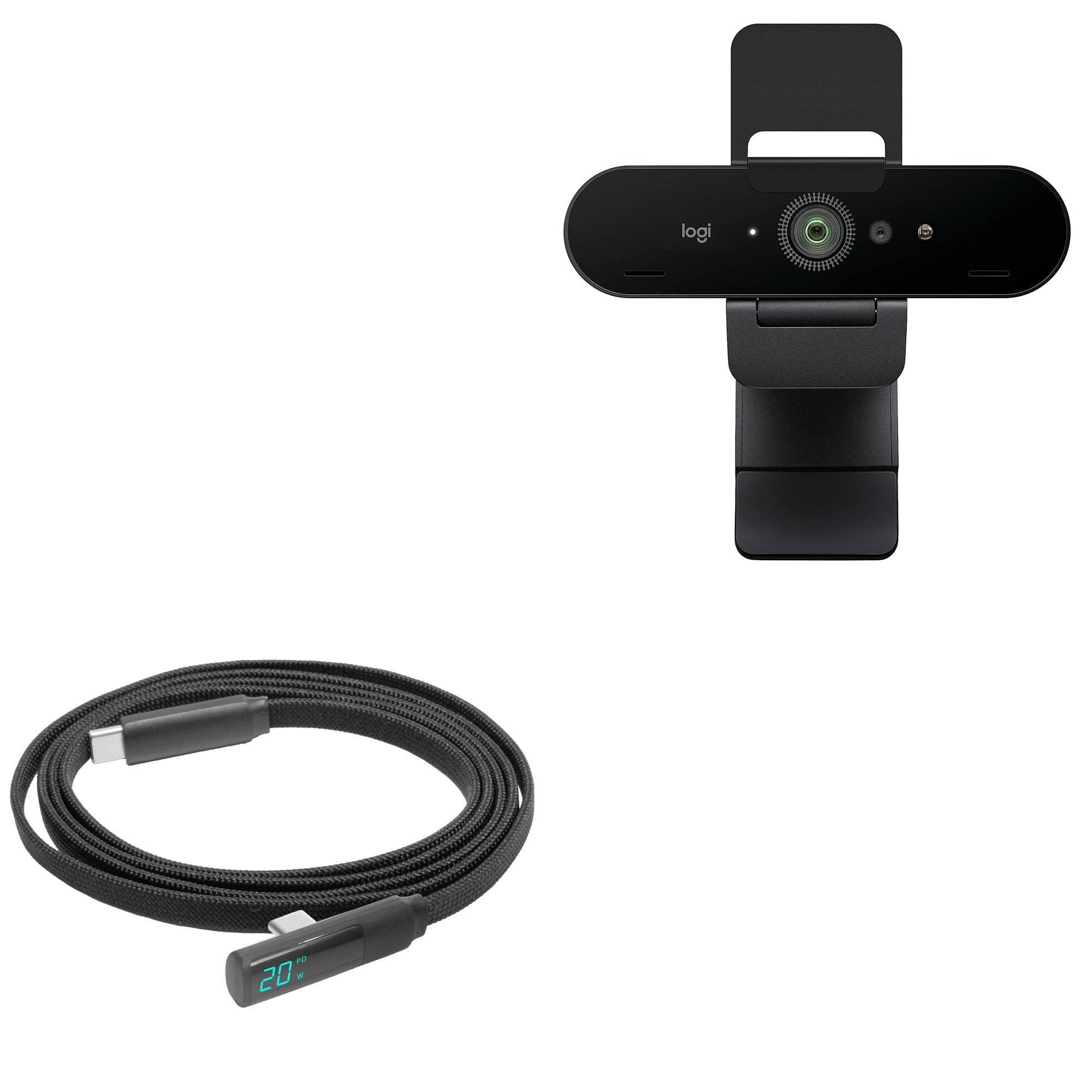 BoxWave Cable Compatible with Logitech 4K Pro Webcam - PowerDisplay PD Right Angle Cable (4ft) - USB-C to USB-C (100W), LED Wattage Info Extra Long