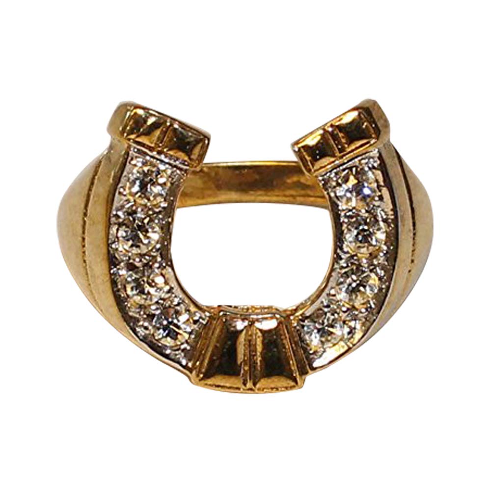 Men's Highly Polished Horse Shoe Jewellers Bronze Ring & White/clear CZ 4.5g Dipped in 9ct Gold Any Size 15 x 15 mm