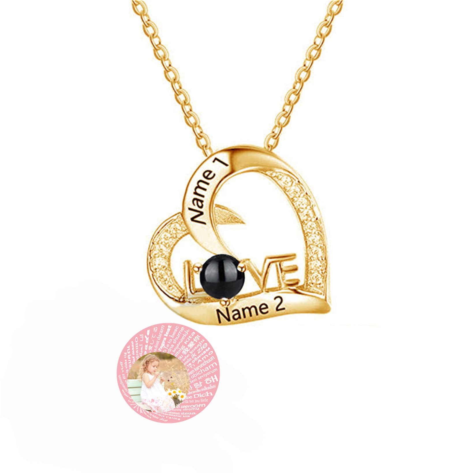 Collar de proyección de fotos personalizado 100 idiomas TE AMO Collar AMOR Forma de corazón Colgante Nano Collar
