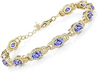 Gem Stone King 18K Yellow Gold Plated Silver Oval Gemstone Birthstone Tennis Bracelet For Women | Oval 6X4MM | 7 Inch With 1 Inch Extender | Fine Jewelry Gifts for Her Mom Women Wife