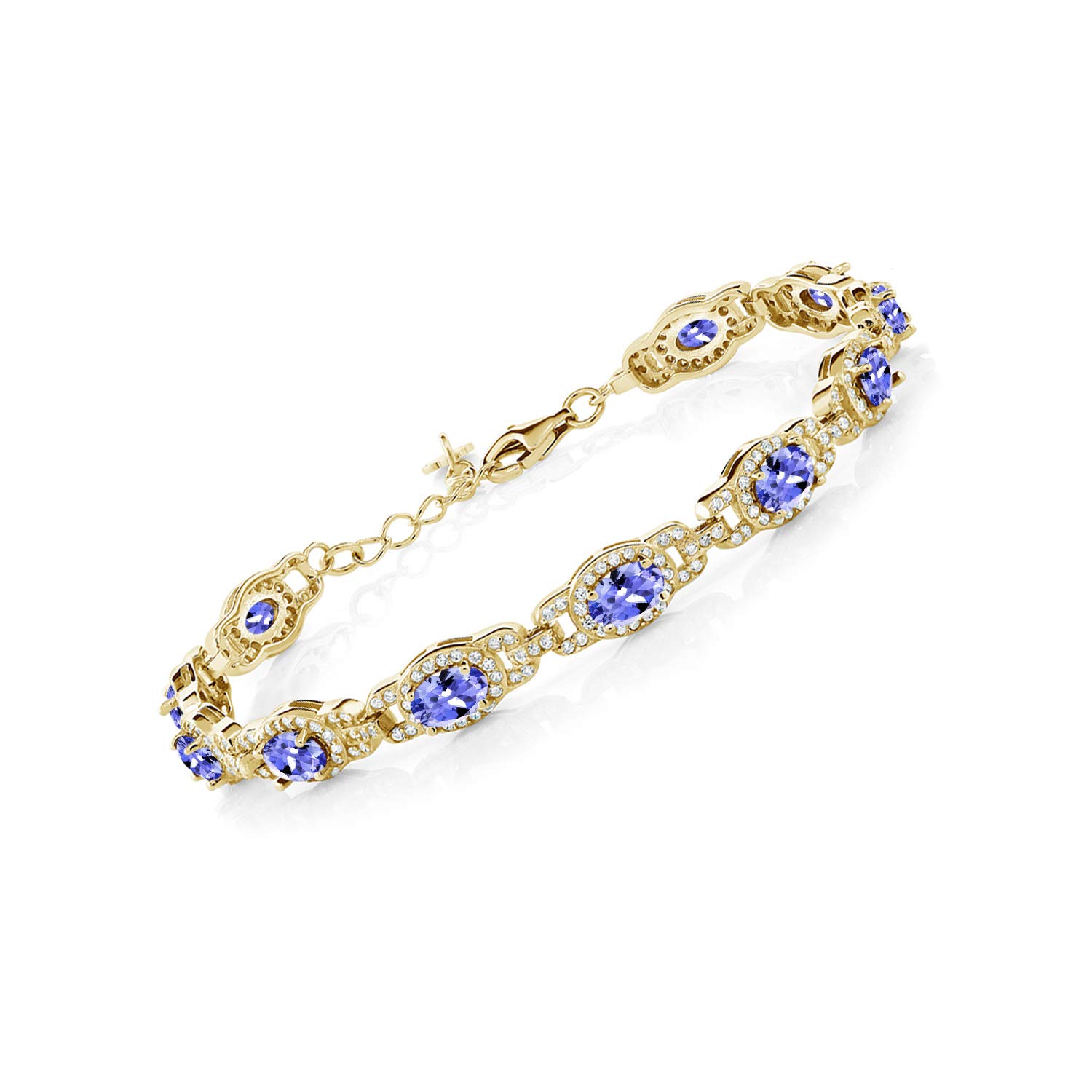 Gem Stone King 18K Yellow Gold Plated Silver Oval Gemstone Birthstone Tennis Bracelet For Women | Oval 6X4MM | 7 Inch With 1 Inch Extender | Fine Jewelry Gifts for Women Her Mom...