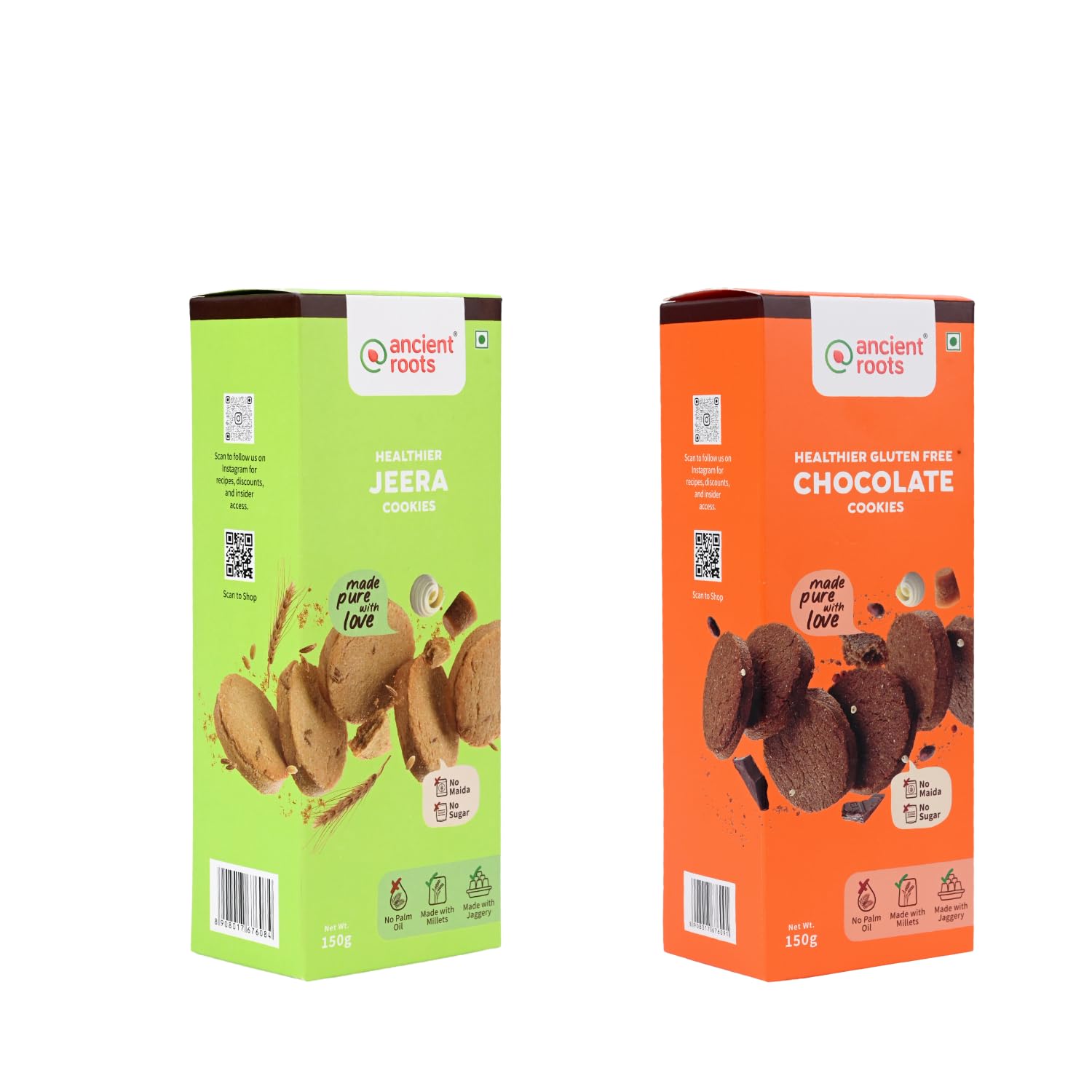 Ancient Roots Combo of Jeera Cookies & Chocolate Cookies - 150g of Each (Pack 2) / Delicious Biscuits (16-18 Pcs) / For Healthy Snacks/Breakfast, Best Paired with Tea & Coffee, No Maida, No Sugar, No Palm Oil (B09TKDRL62) Amazon Price History, Amazon Price Tracker