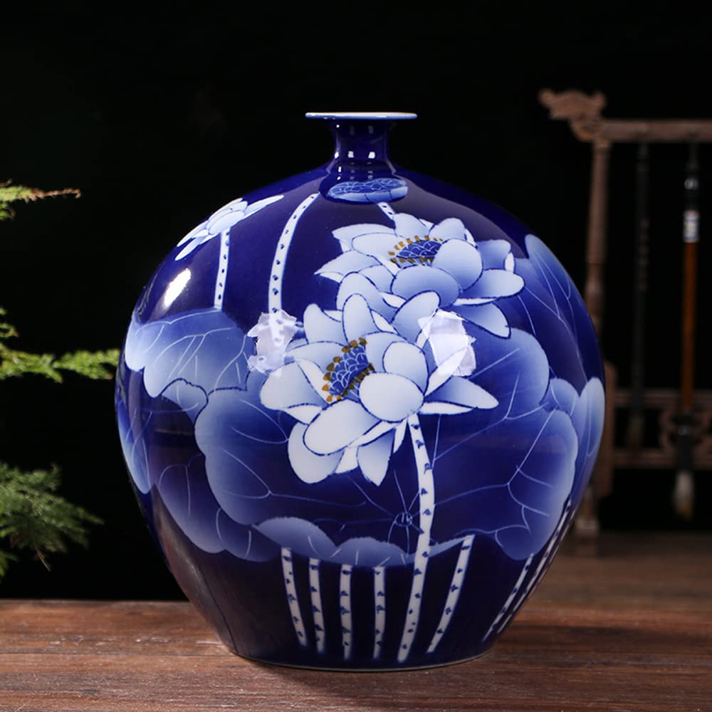 asdchZen Hand-Painted Blue And White Porcelain Vase Ceramic Vase Home Decorative Vase Chinoiserie Decoration Home Living Room Entrance Ceramic Vase,A