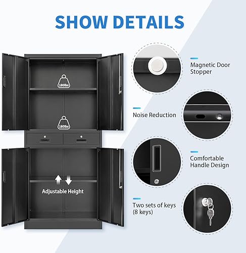 Miniatura 124 de Armario de almacenamiento de metal con puertas con cerradura y 2 estantes ajustables, gabinetes de metal de 71 pulgadas de alto, armarios de garaje,