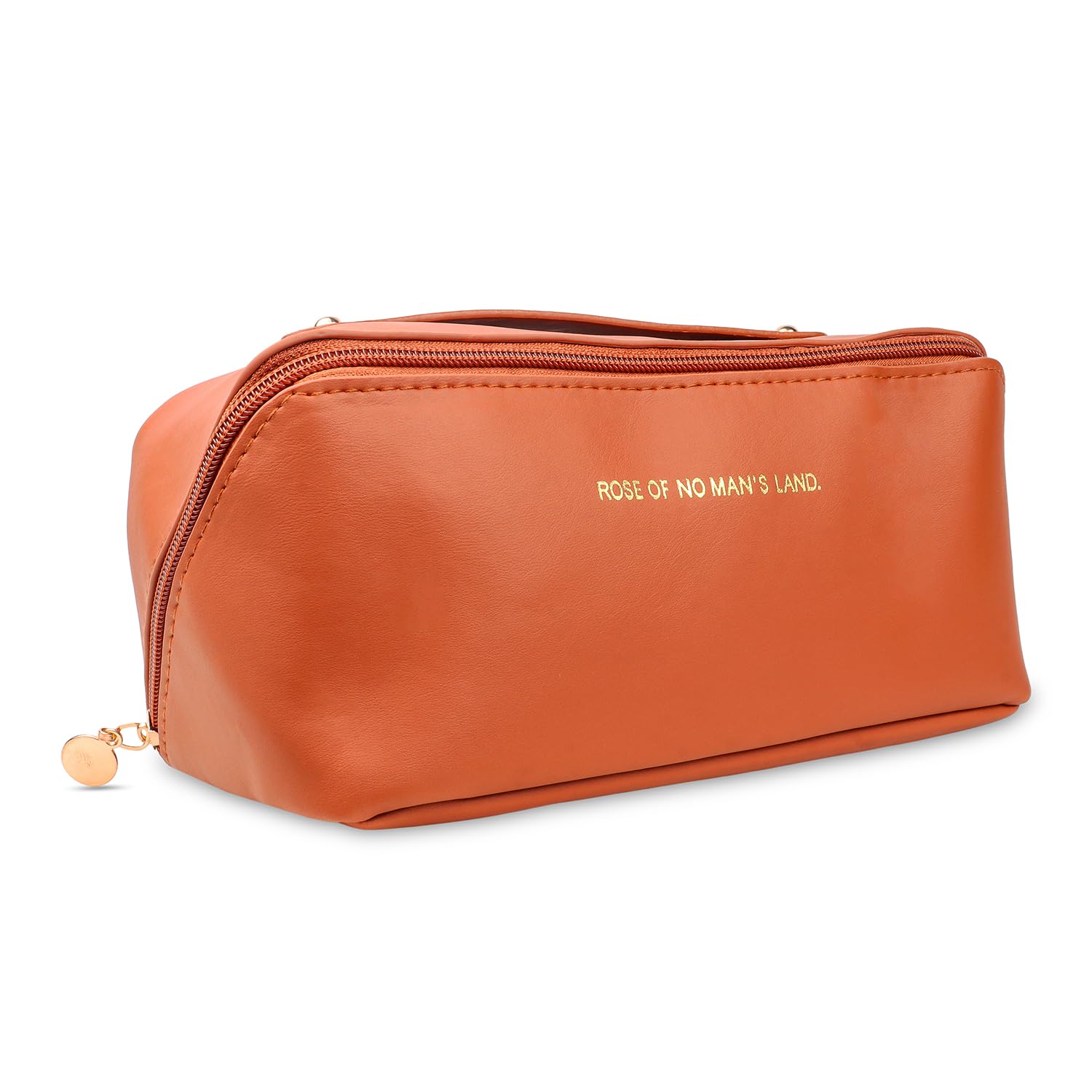 BIVA Brown Large Capacity Cosmetic Travel Bag 10.24" Length -Water Proof, PU Leather Makeup Organizer with Handle, Divider, and Wide Opening - Women's Makeup Storage for Travel and Daily Use-image-10