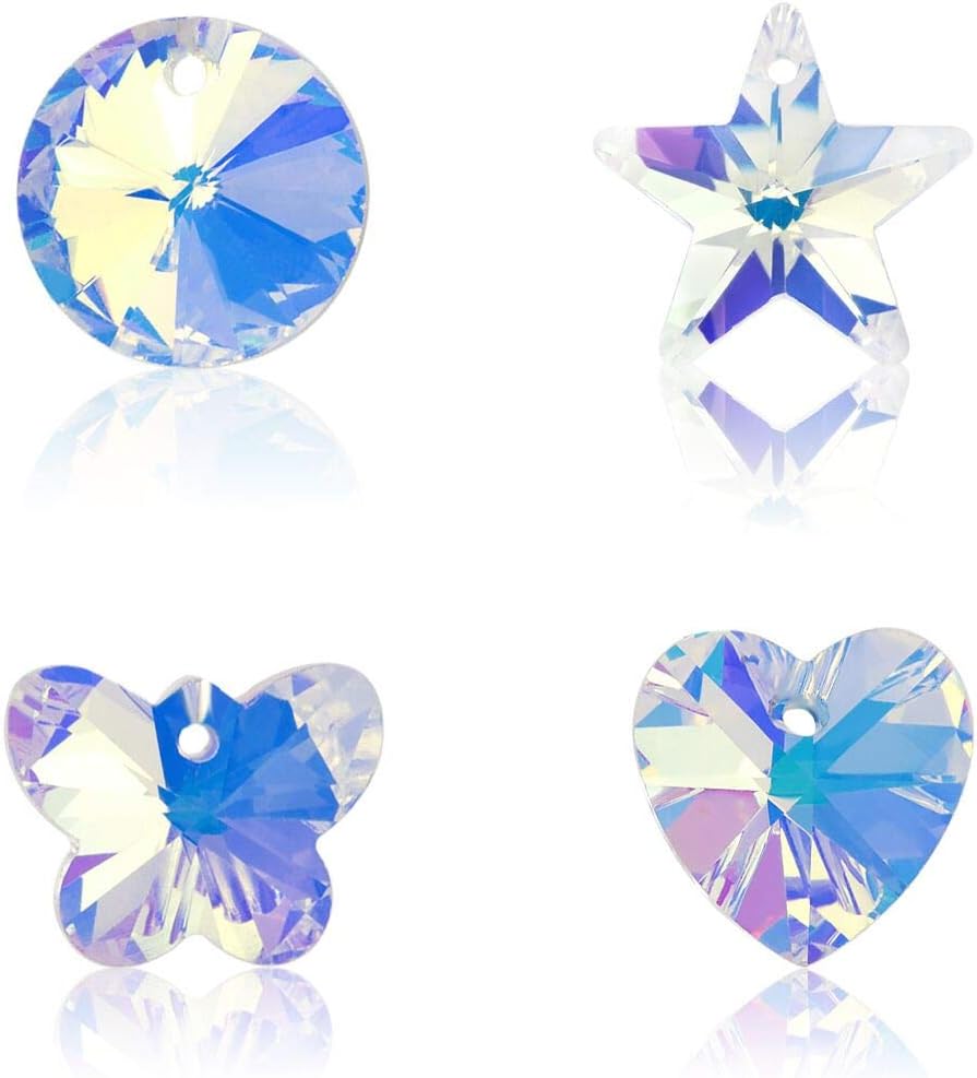 Nibiru Mix Shapes Loose Beads Charms Crystal Pendant for Jewelry Making Bulk lot Necklace Earrings Bracelet Craft Findings (28 Pcs Crystal AB)