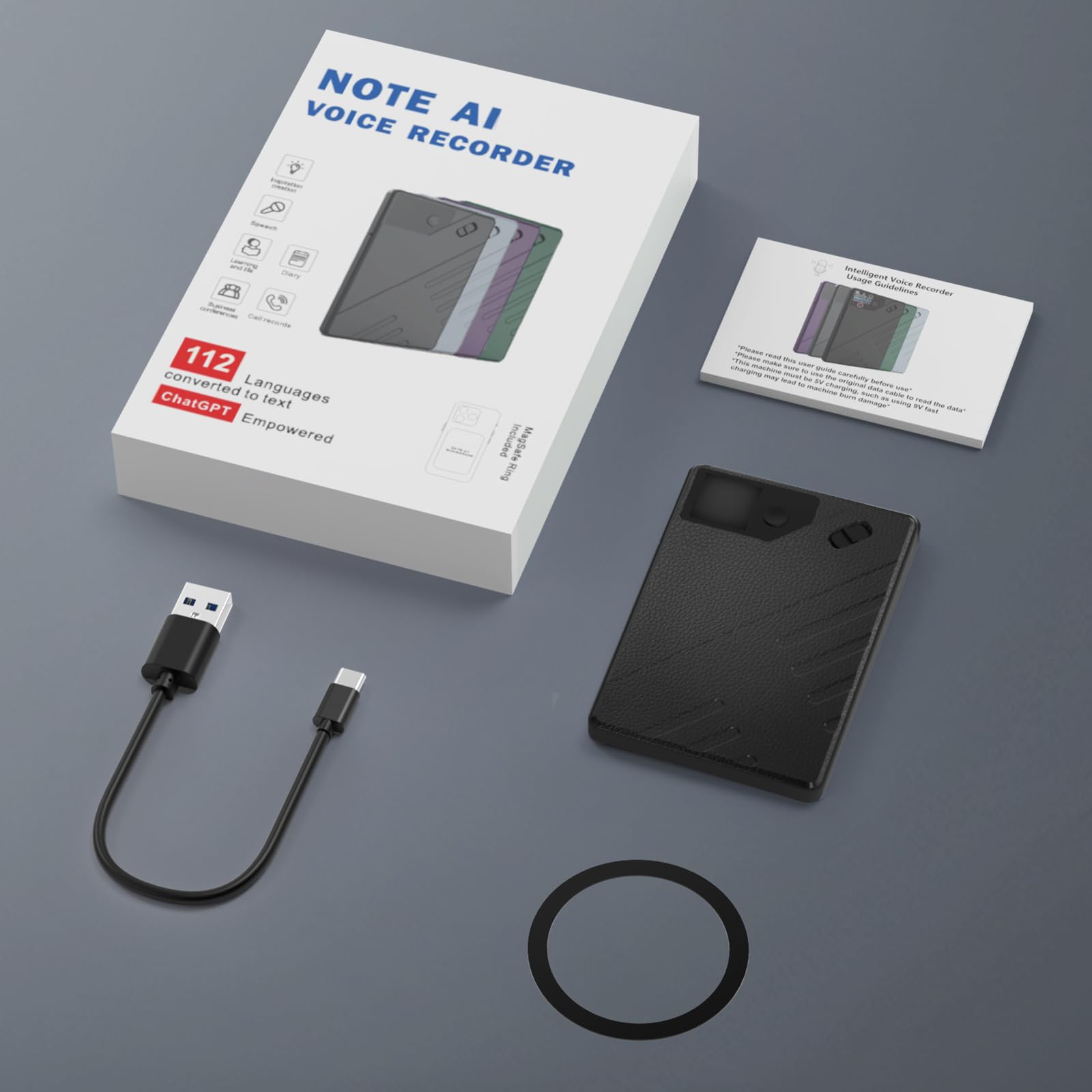 Note 64 Go Enregistreur Vocal IA - Contrôle par App, Transcription et Résumé avec la Technologie IA - Prise en Charge de 112 Langues, Conçued pour Conférences, Réunions, Appels
