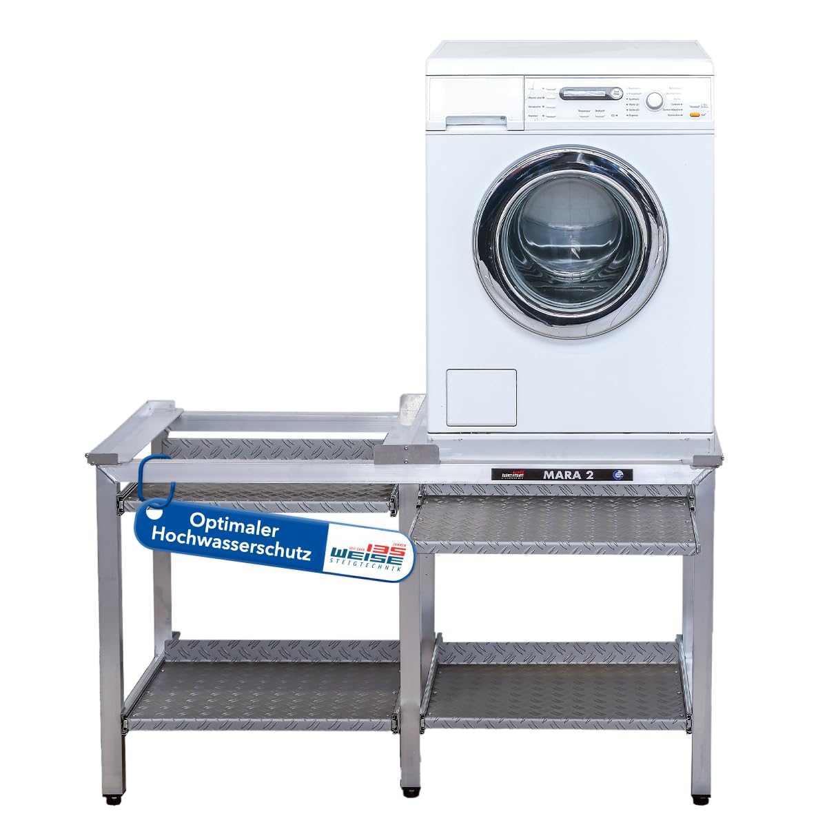 Weise MARA 2 Untergestell für Waschmaschine & Trockner, 70 cm, mit Auszügen | 6 Beine; bis 1.000 kg Tragkraft; 4 separate Auszüge; für stark schwingende Maschinen