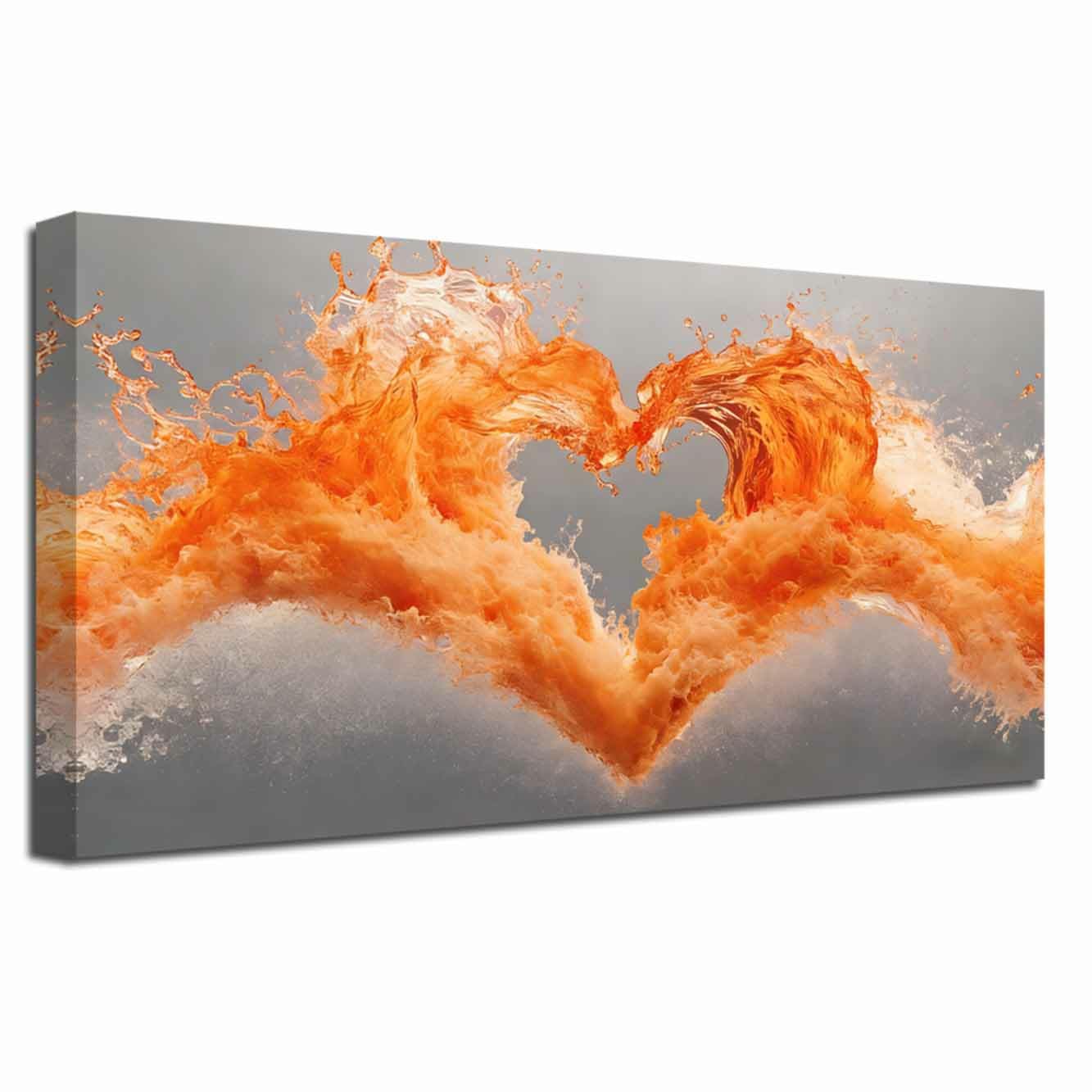 ZXHYWYM Large Gray and Orange Abstract Canvas Wall Art Love Heart Water Picture Prints Ocean Wave Art Romantic Paintings Wall Decor for Girls Bedroom Bathroom (Orange, 60L x 120W cm)