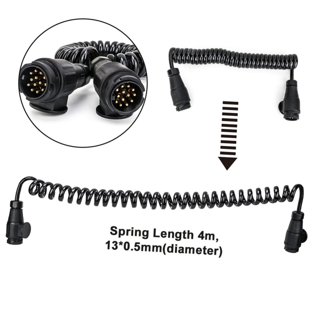 SOLUSTRE Conector de Remolque de 13 Vías Cable Espiral de Extensión, Plástico y Metal, Conecta Luces Traseras E Indicadores para Vehículo y Remolque